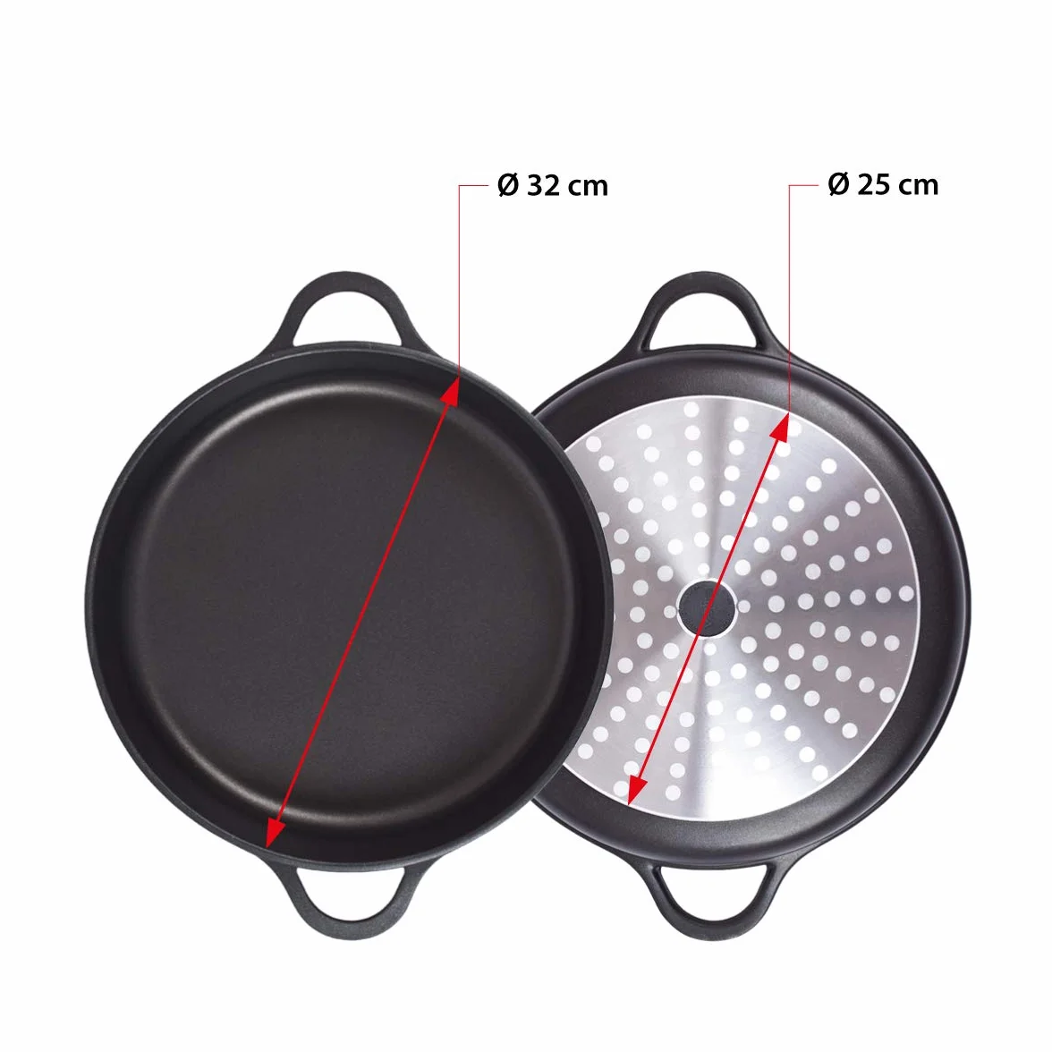 Valira Cazuelas Casseruola Bassa Premium 32 cm z Patelnią Antypaleniem, Wzmocniony Alumin, Odporny na Indukcję z Pokrywką i Uchwyty