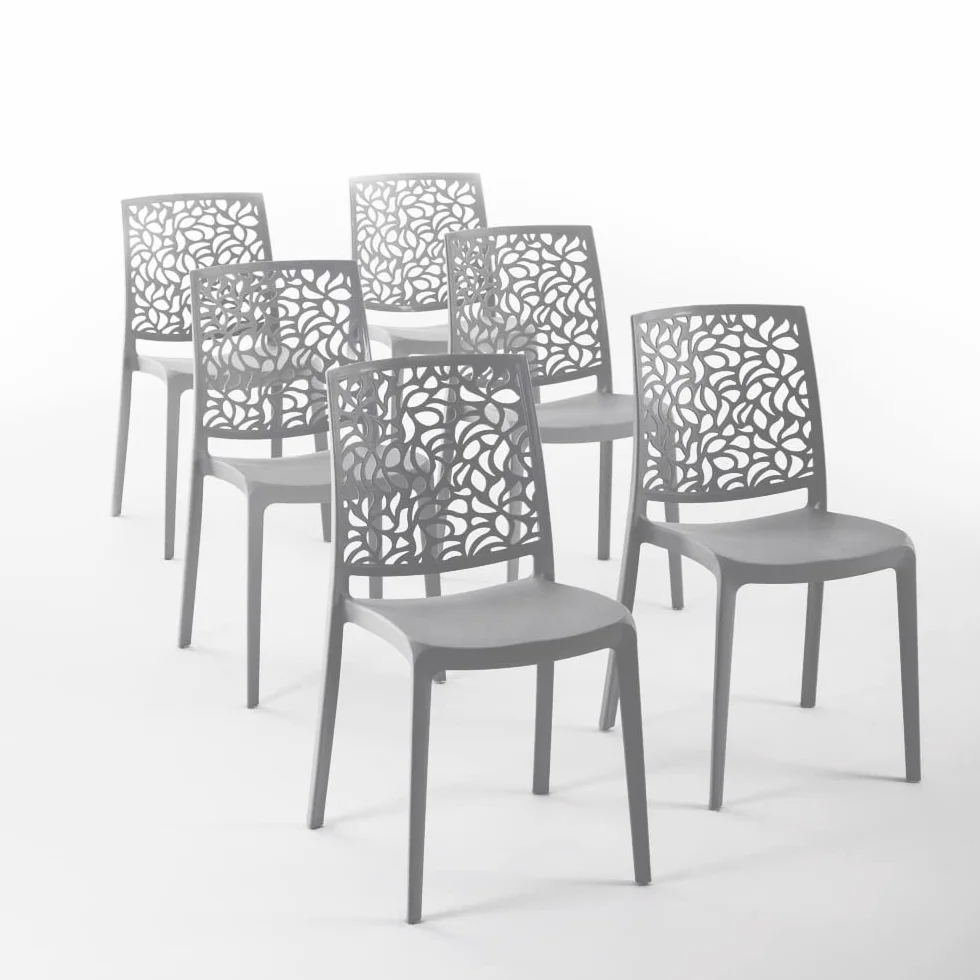Sedie in polipropilene con fibra di vetro impilabili per interno, cucina o sala da pranzo, per esterno e giardino, sedie da bar e ristorante, design moderno - Anna (6 Sedie, Grigio scuro)