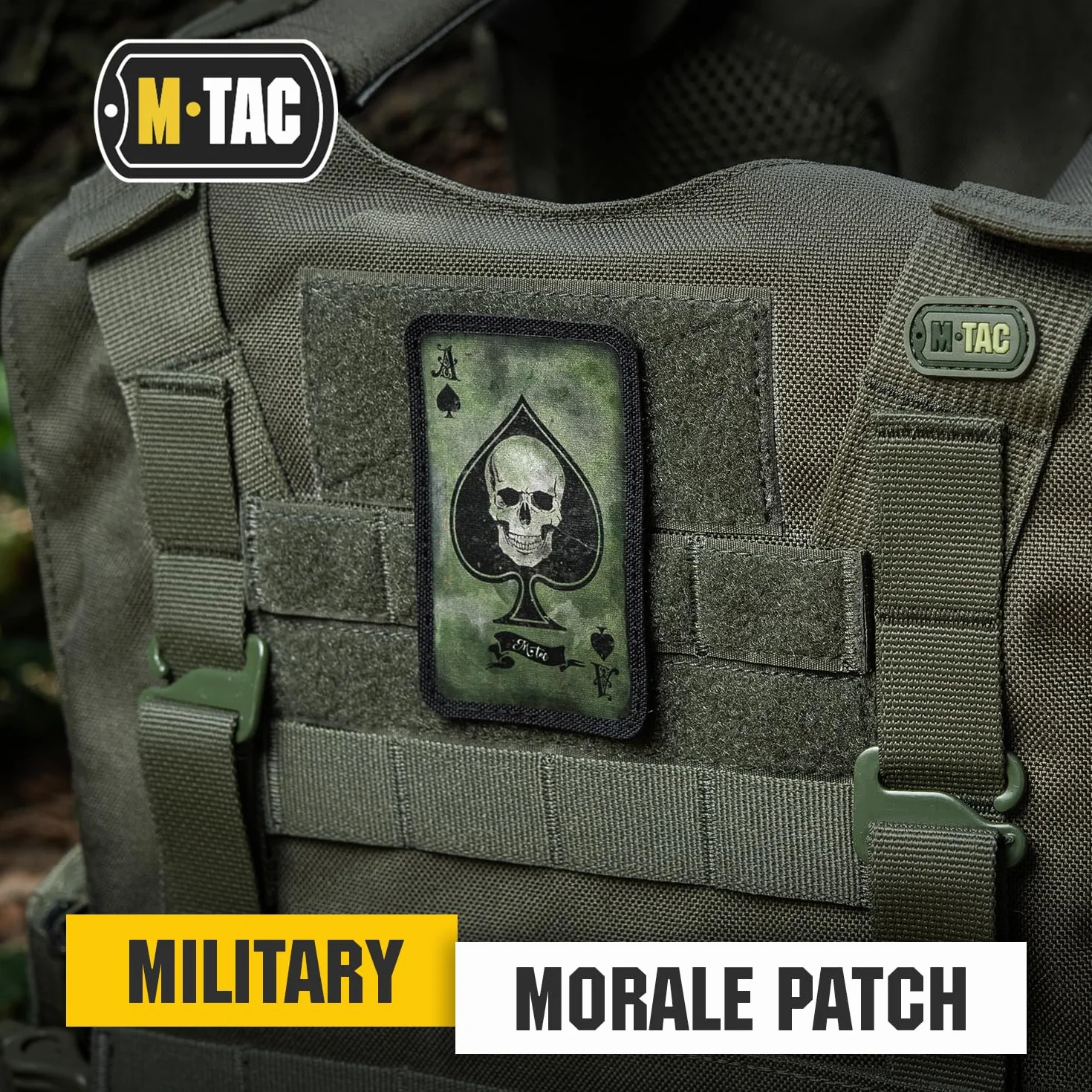 M-Tac Ace of Spades Death Card Tactical Morale Patch Army Combat Hook Fasteners Stampa (Olive/Nero)