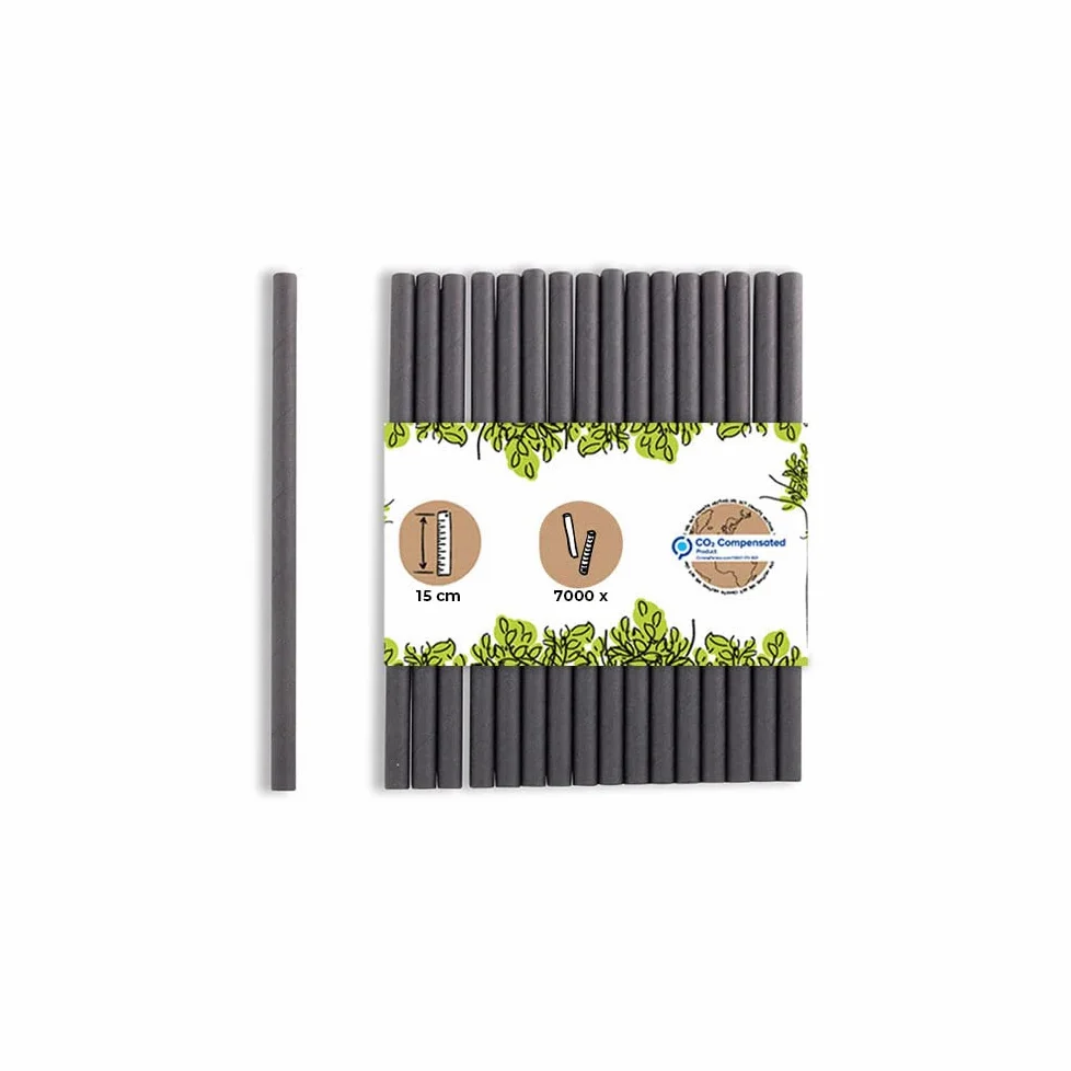 BIOZOYG Cannucce di carta da 15cm cannuccia 7mm Ø I Cannuccia biodegradabile I Cannucce nere I Cannucce da festa per cocktail I Cannucce di carta 7000 pezzi