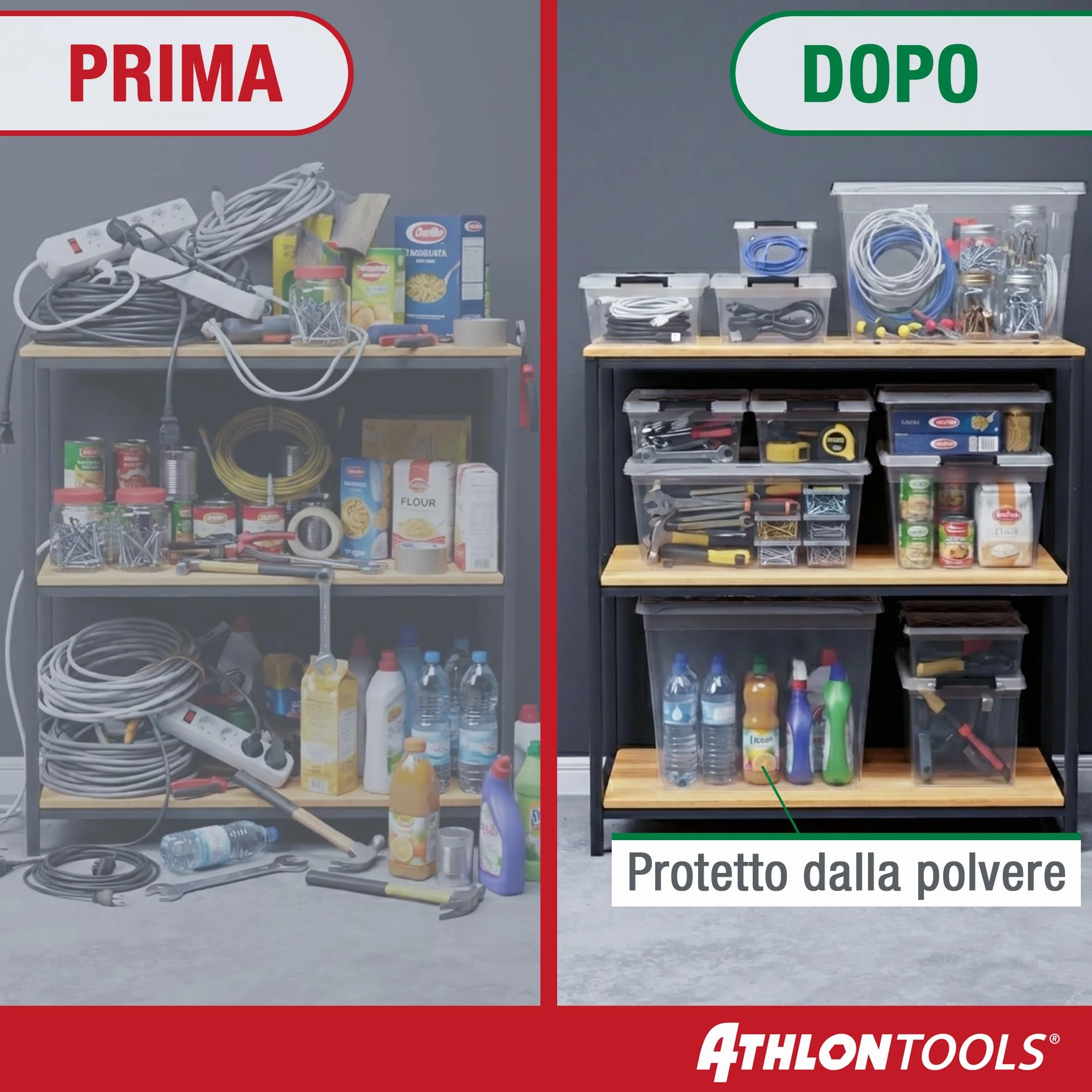 ATHLON TOOLS 4x 12,5L Scatole Plastica Trasparente con Coperchio Contenitori Impilabili per Alimenti