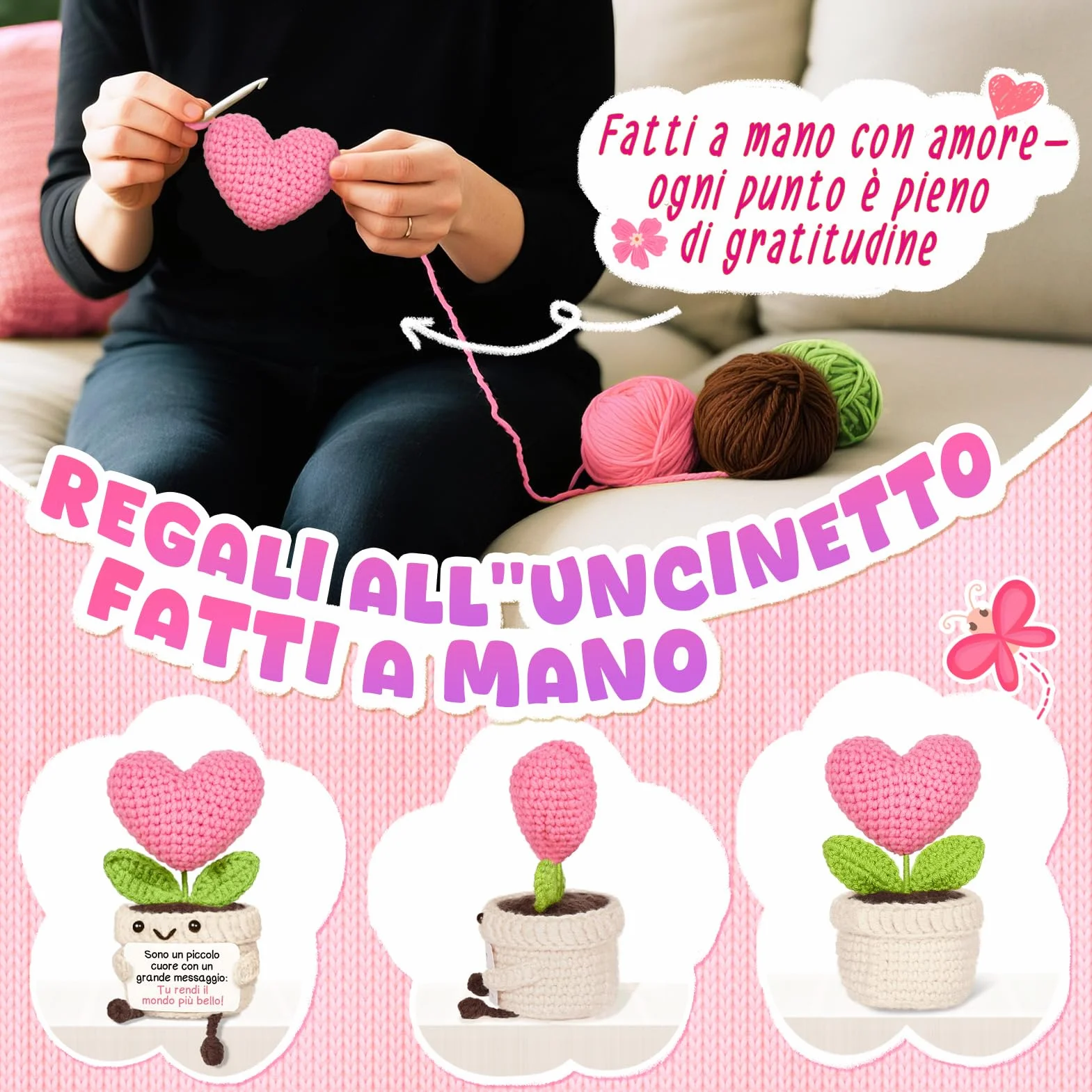 Regalo Donna, Regalo Amica Compleanno - Cuore all’Uncinetto di Supporto Emotivo, Regali Donna Compleanno, per Natale, Regali per Collega, Migliore Amica, Fidanzata, Sorella, Mamma