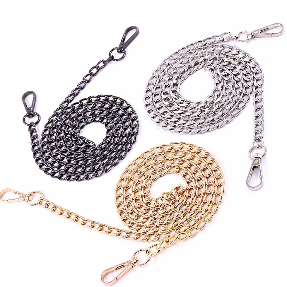 Swpeet Set di 3 Catene Piatte di Ricambio in Metallo Lucido 119,2 cm per Borse a Tracolla Fai da Te, Borse a Mano (Oro, Argento, Nero)