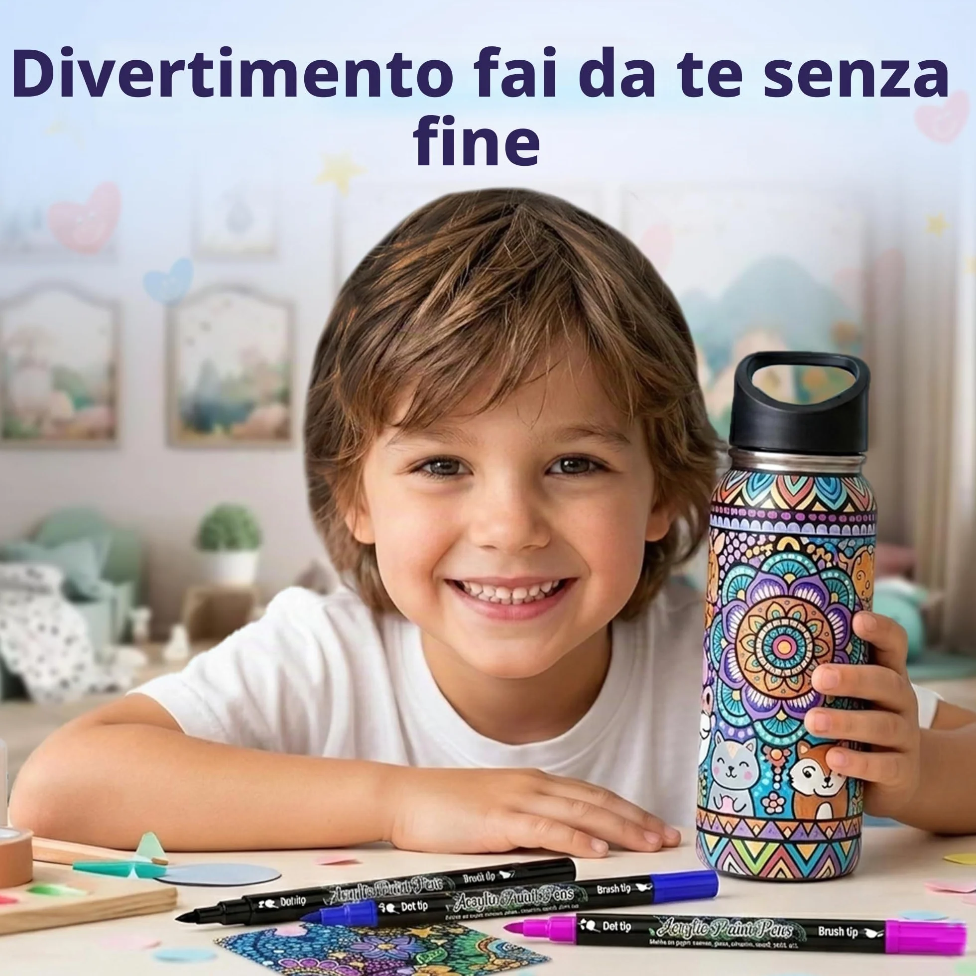 Desire Deluxe Pennarelli a Vernice Acrilica Atossici a Base d’Acqua Doppia Punta Multicolore 12 Pezzi