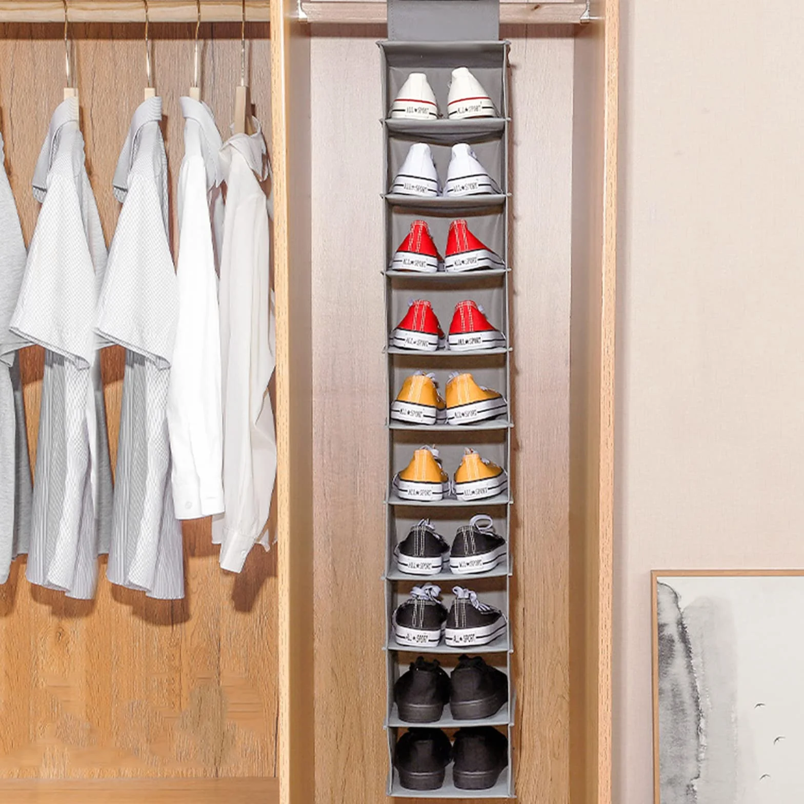 Organizer per scarpe 10 ripiani pieghevole salvaspazio in tessuto non tessuto per armadio
