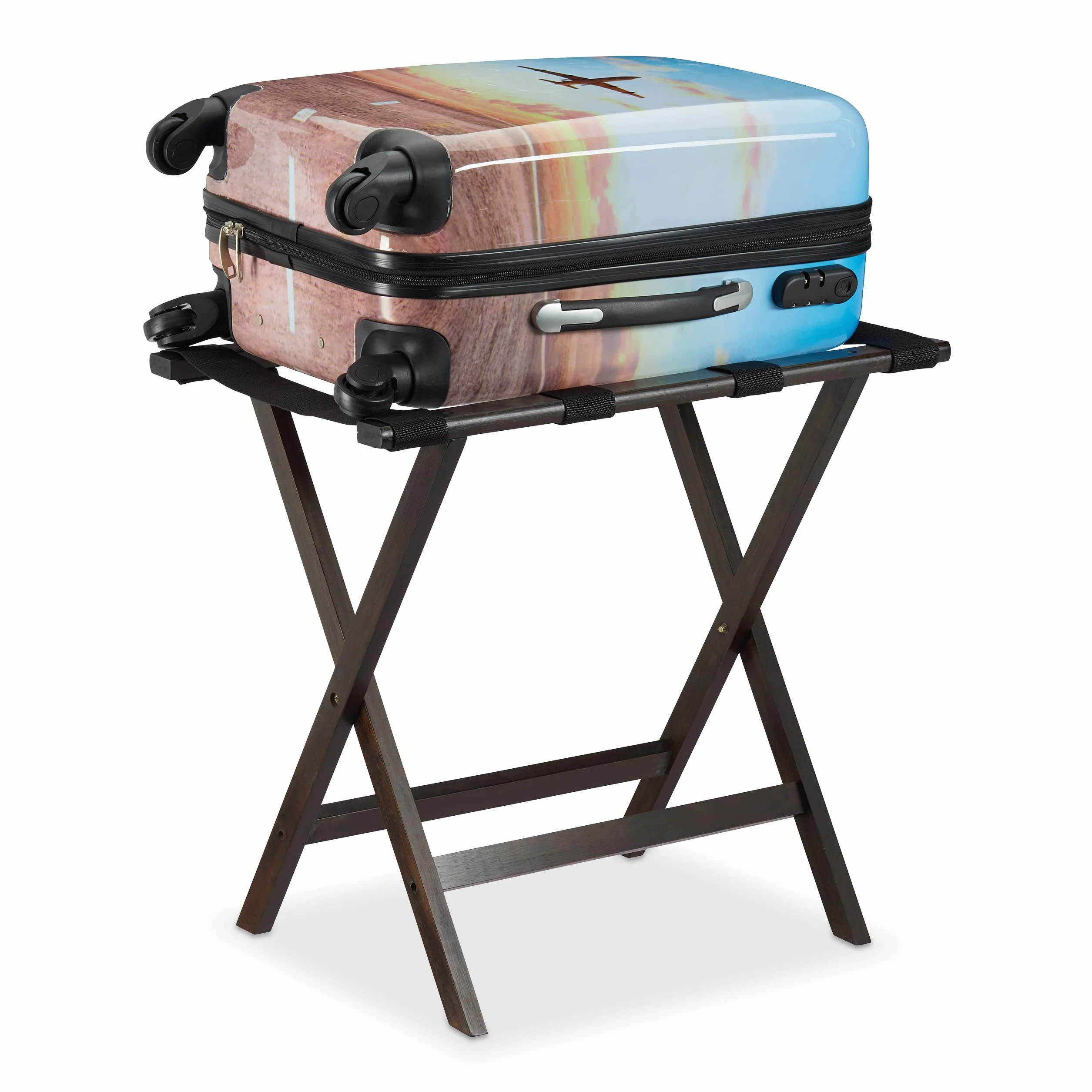Relaxdays Portavaligia Pieghevole in Bambù per Valigie e Borsoni 53,5x58x36,5 cm Marrone