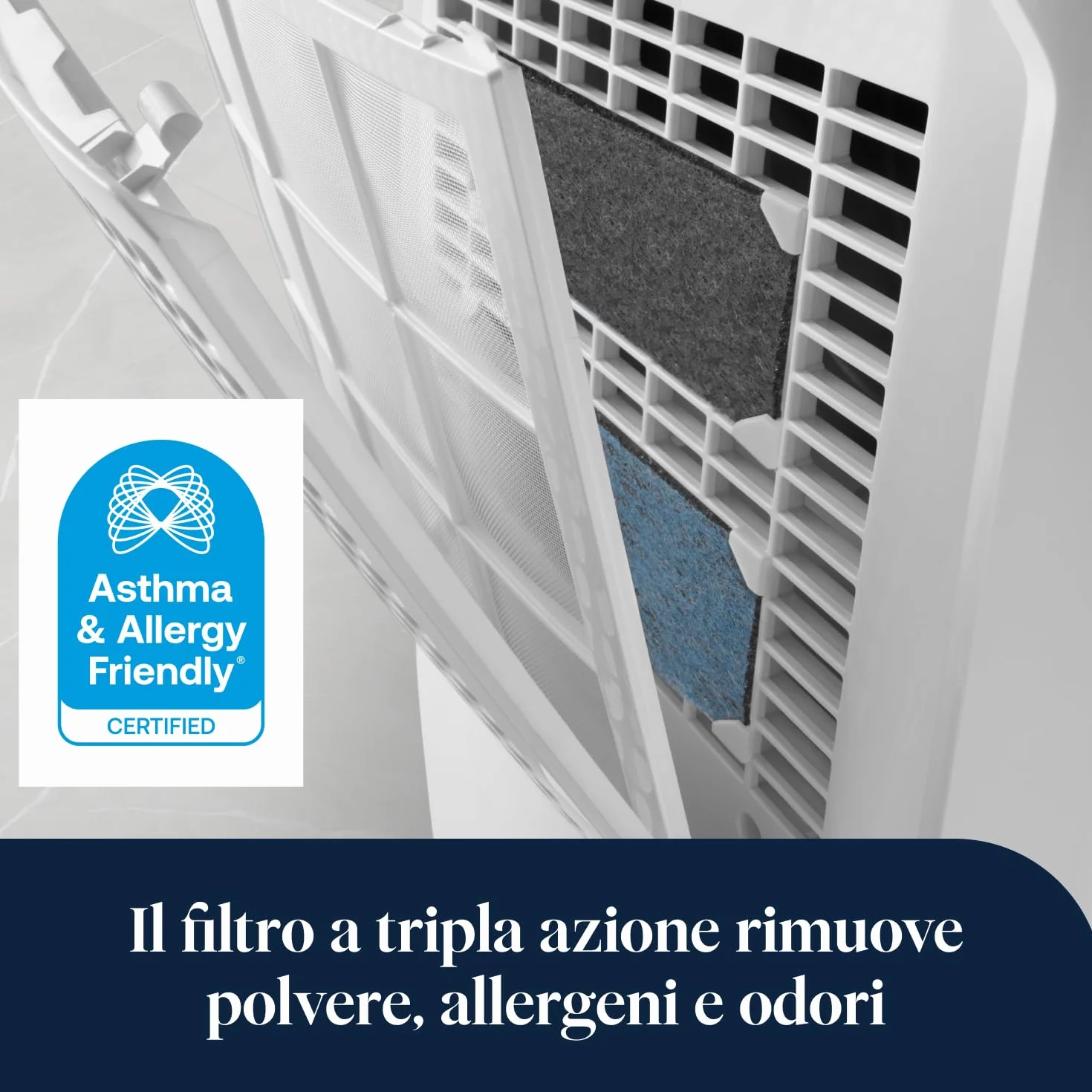 De’Longhi Tasciugo AriaDry Multi - Deumidificatore Casa Portatile, Sistema di Filtrazione a 3 Azioni, Assorbi Umidità 14L/Giorno, Asciugabiancheria, Antimuffa, Bassa Rumorosità, Bianco (DEXD214RF)