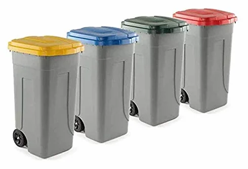 Mobil Plastic Kit 4 bidoni raccolta differenziata 100 lt. Giallo + Blu + Rosso + Verde | 4 Pattumiere con ruote incluse | Secchi Spazzatura 100 Lt | Contenitori Rifiuti