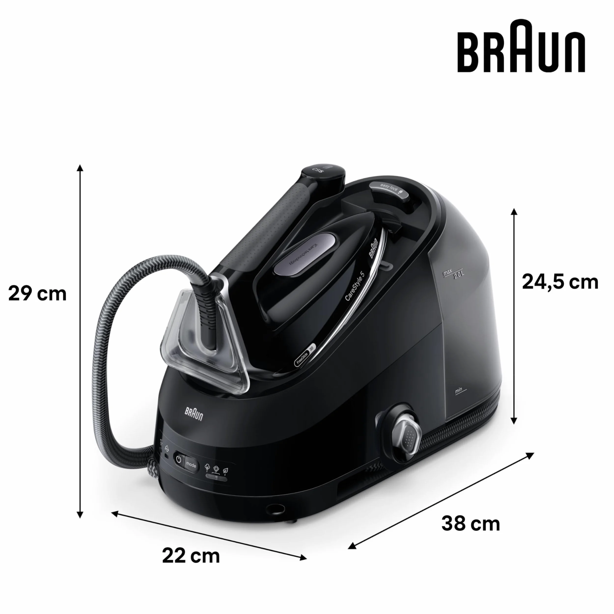Braun CareStyle 5 IS5249BK, Sistema Stirante con Tecnologia FreeGlide 3D, 150 g/min di Vapore, Riscaldamento Veloce, Modalità iCare, Stiratura Verticale, Serbatoio 2L Rimovibile, 2400W, Nero