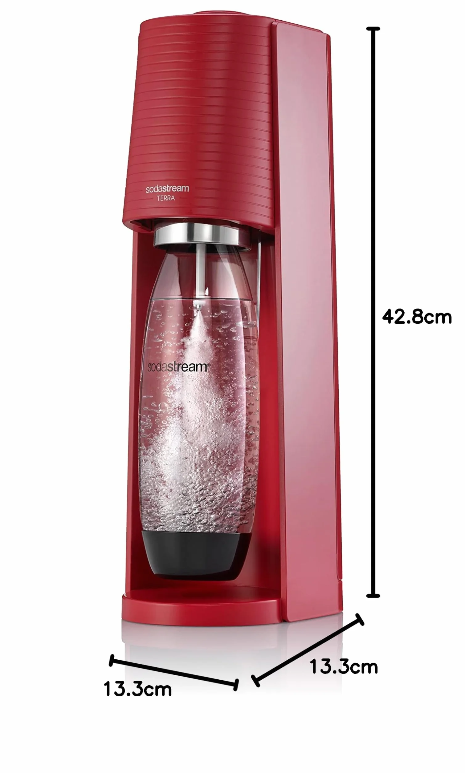 SodaStream Terra - Macchina per Acqua frizzante, Confezione da 1 Bottiglia 1 l + 1 Ricarica di Gas 60 l a Clip, Colore: Rosso