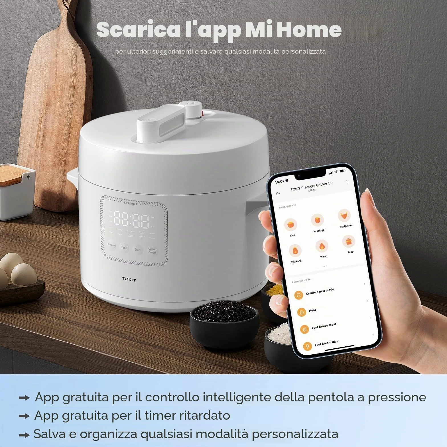 TOKIT Pressure Cooker - Pentola A Pressione Da 5 L, Con 14 Programmi Di Cottura, Per Yogurt, Con Rivestimento Antiaderente Mihome Smart Control