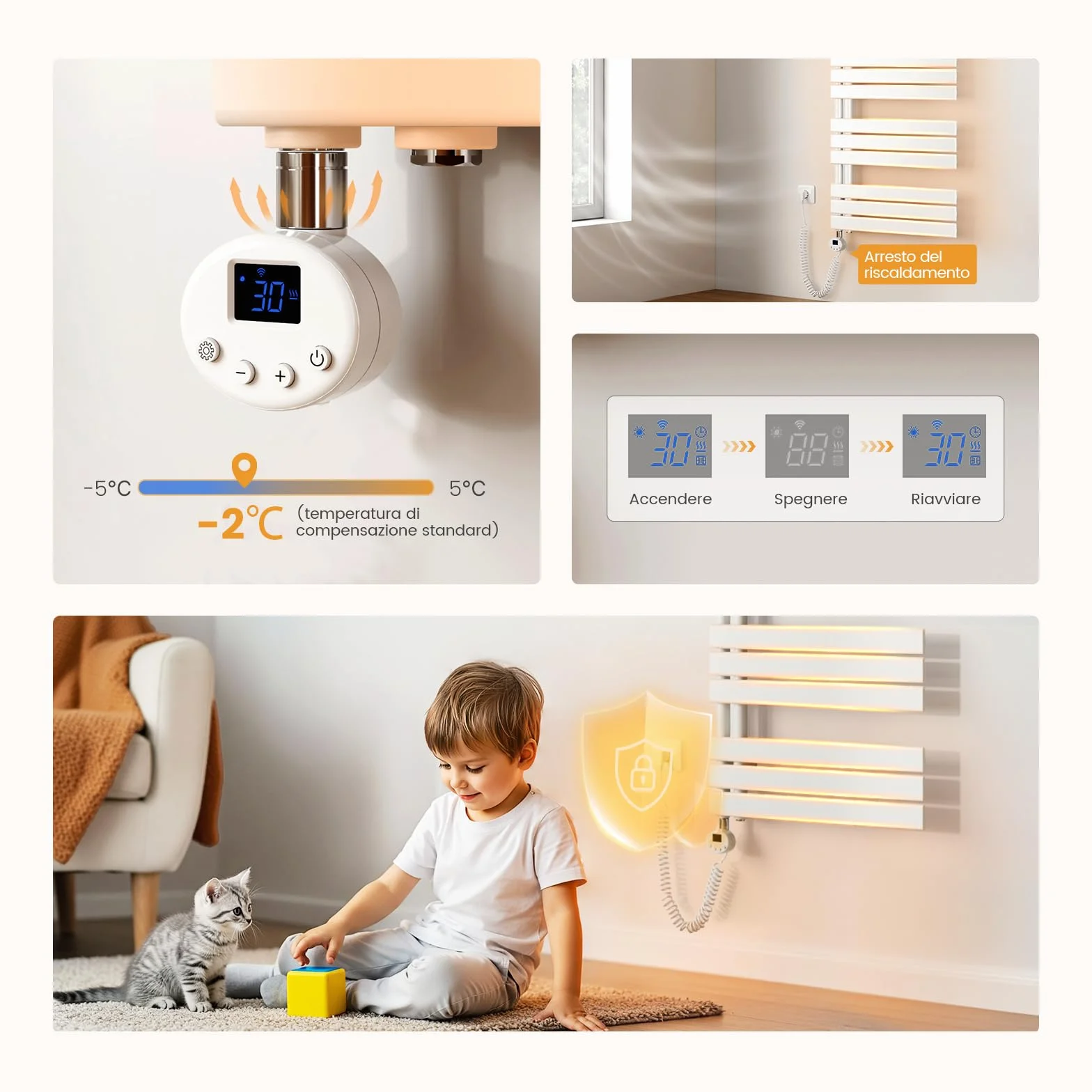 EMKE Scaldasalviette Elettrico 104x40 cm Bianco, Porta-Asciugamani Riscaldante con Termostato WiFi, 400W, Termoarredo Elettrico per Bagno