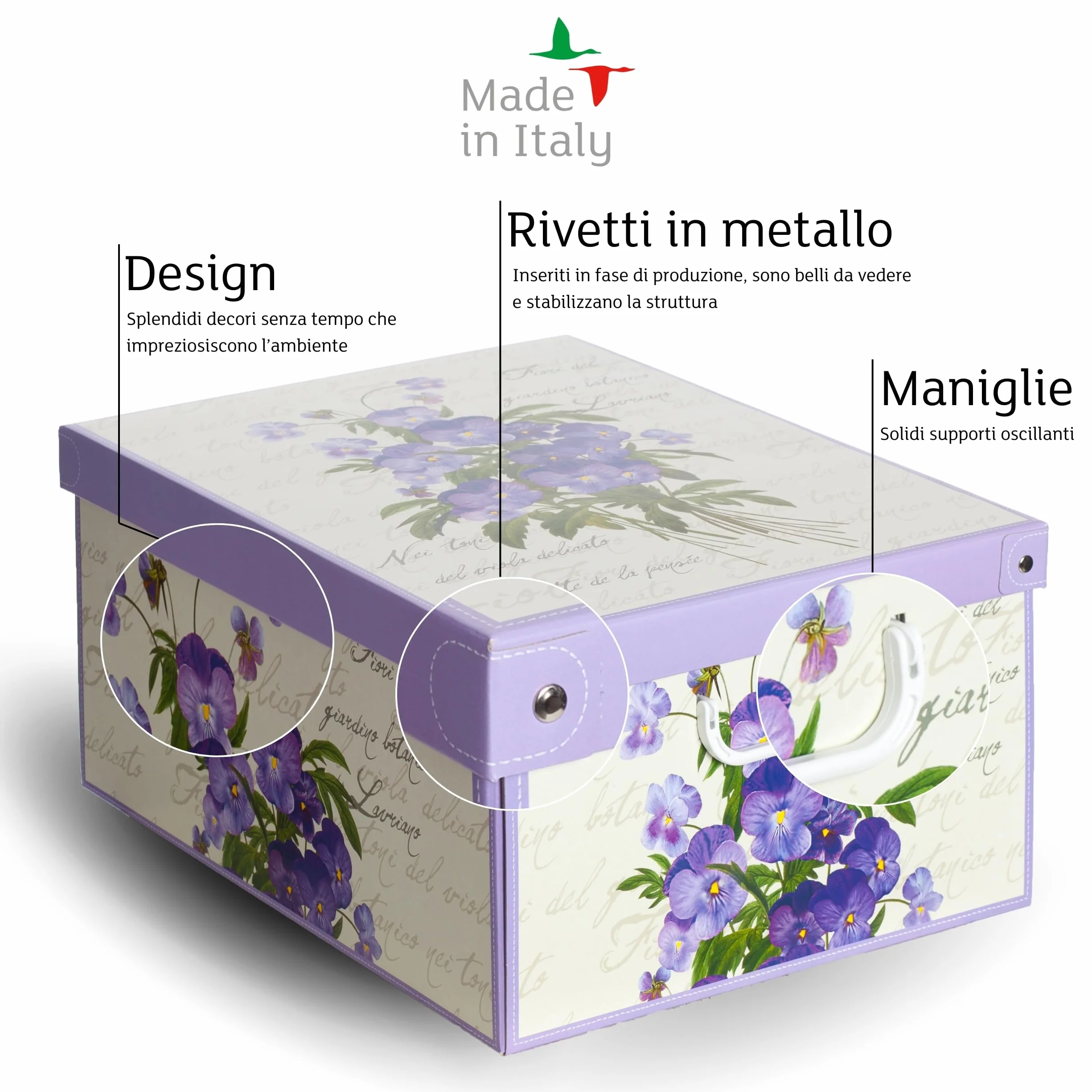 Lavatelli Set 6 Scatole armadio cartone floreali 39x50x24 cm Organizer salvaspazio