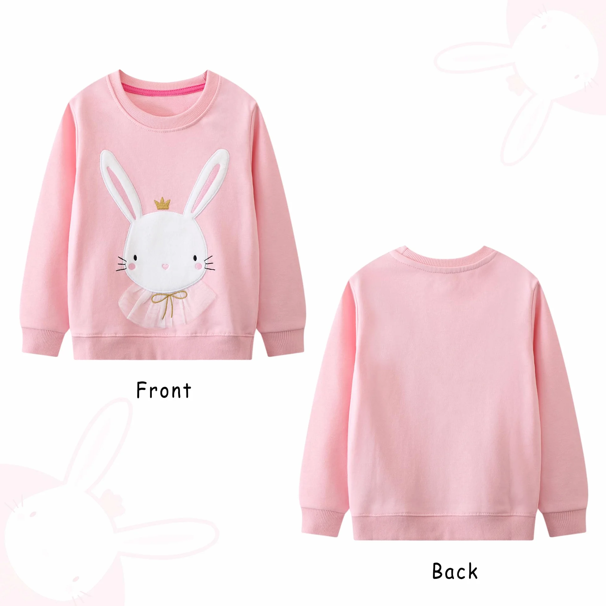 Felpa Ragazza Cotone Animalier Ricamo Paillette Manica Lunga Pullover Girocollo Casual Maglia per Bambini 2-7 Anni