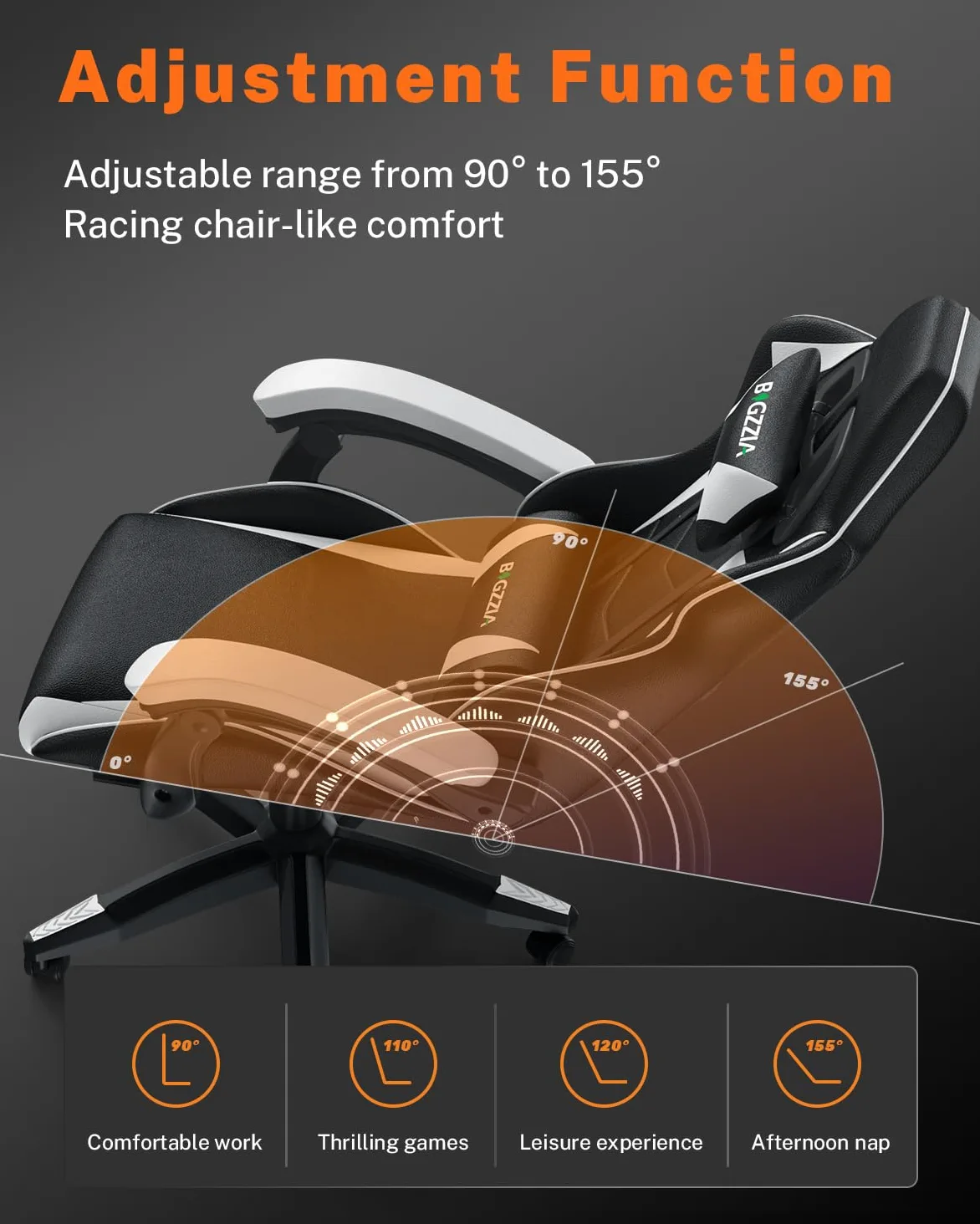 Racingreat Sedia da gaming, ergonomica, per gamer, con cuscino lombare e poggiatesta, regolabile in altezza, sedia per computer, per ufficio, per adulti, ragazze e ragazzi (Con poggiapiedi,Bianco