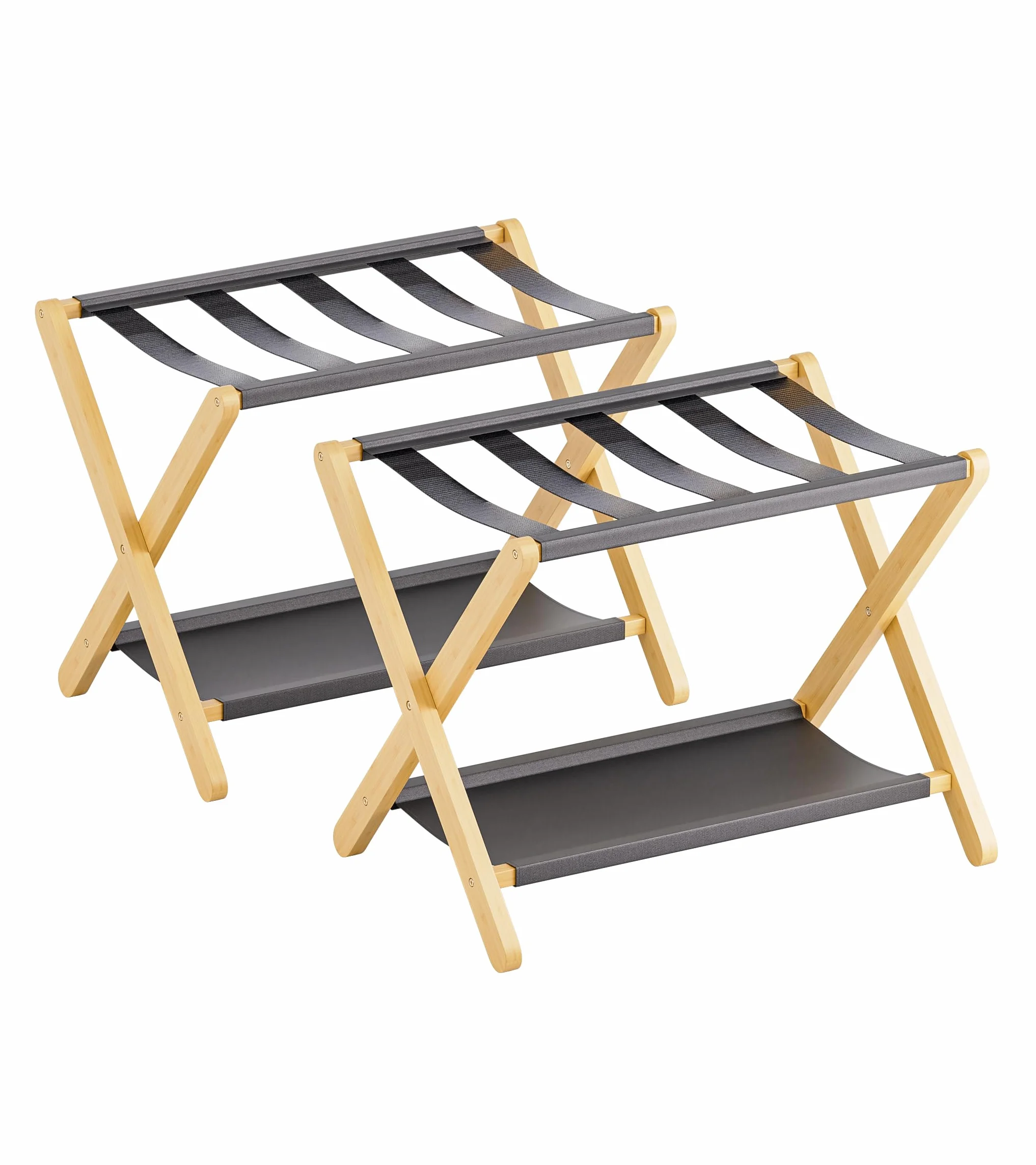 Portapacchi pieghevole in bambù premium set di 2 portavaligie con ripiano Naturale