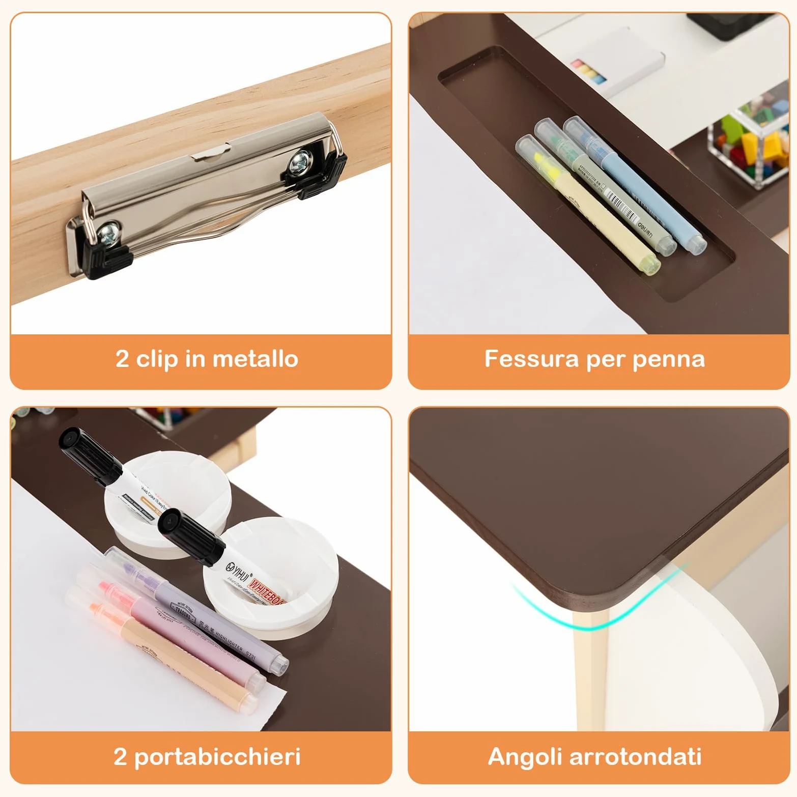 COSTWAY Set 3 in 1 Tavolo e Sedie per Bambini 3+ Anni, Tavolo in Legno Sicuro con Lavagna Cancellabile, Magnetica, Cavalletto Regolabile, Libreria e Accessori Artistici, per Disegno (Caffè)