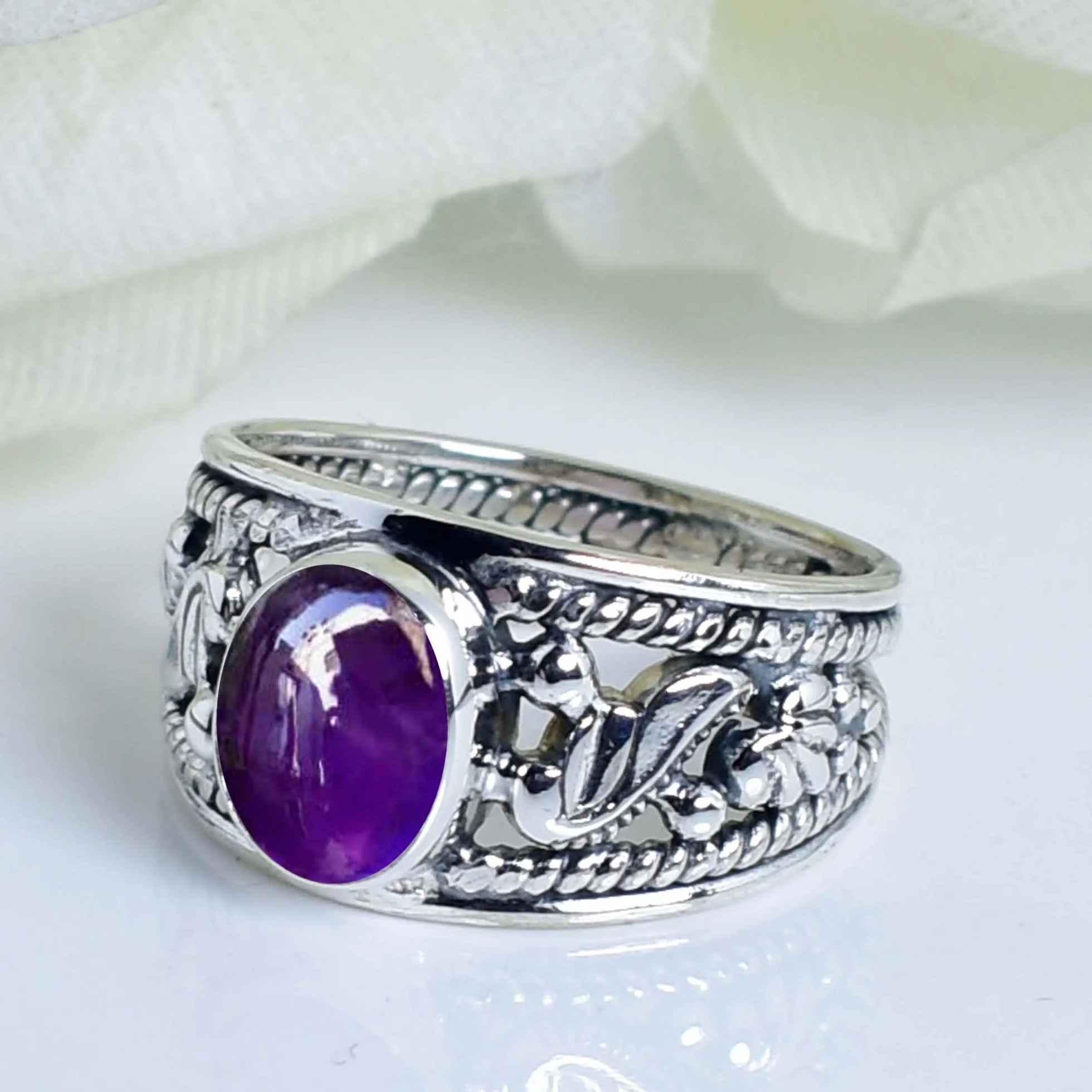 Anello in ametista viola autentica argento sterling 925 per donna regalo pietra portafortuna febbraio misura 6