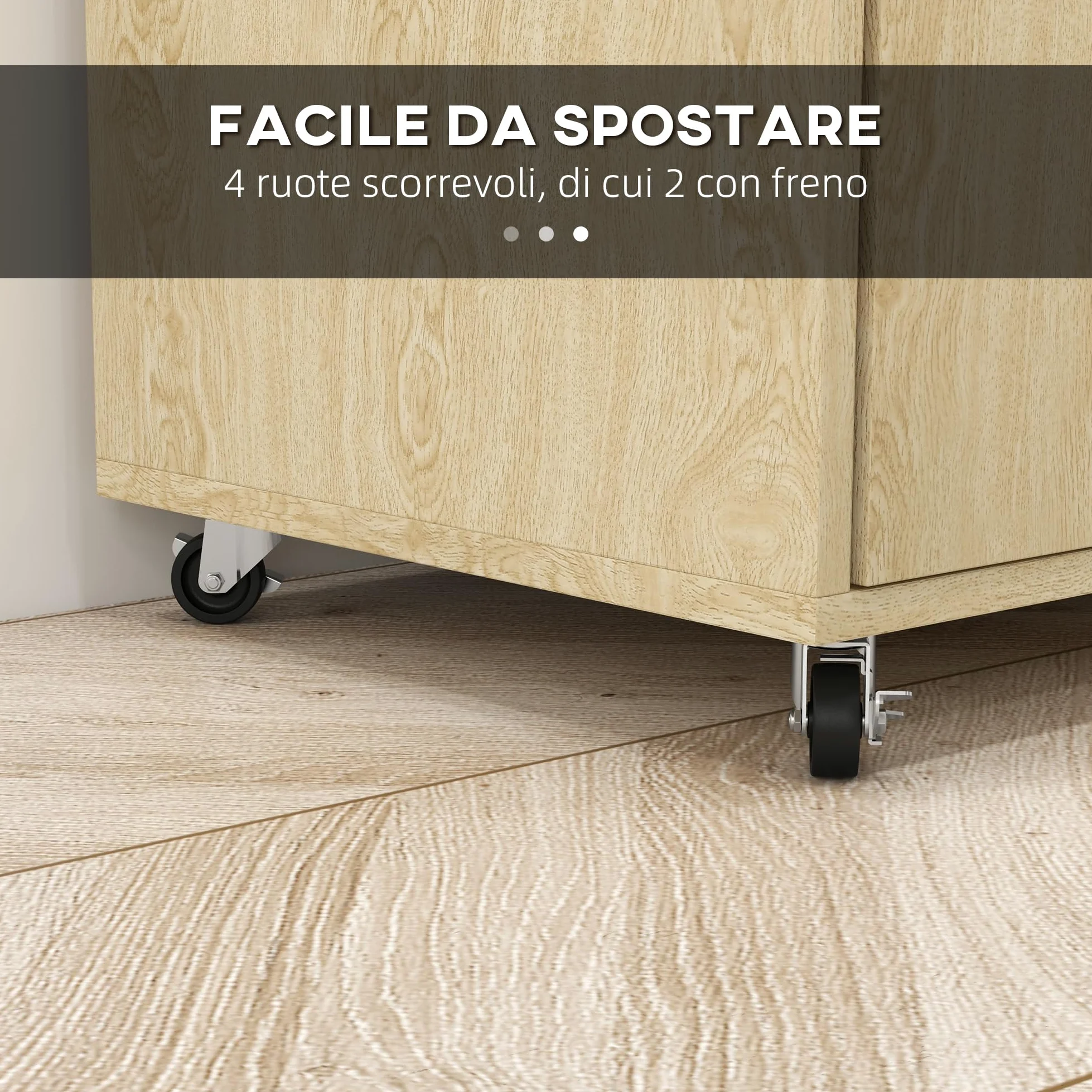 HOMCOM Carrello Cucina con Ripiano Aperto, Armadietto a 2 Ante e Scaffale Laterale a 2 Livelli, Carrello Multiuso con Ripiano Regolabile in Legno, 75x40x80.5 cm, Color Rovere e Nero
