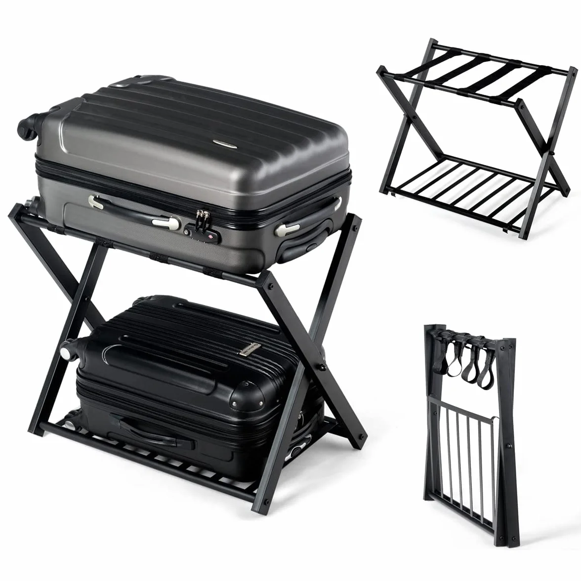 RELAX4LIFE Portavaligie Pieghevole 68x43x56 cm Portata 80 kg Nero