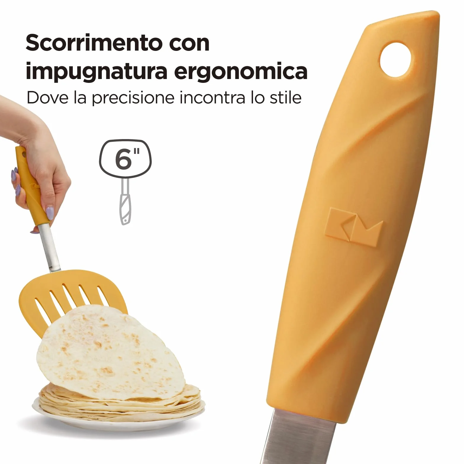 Spatola per pancake in silicone platinico Kitchen Mama WALTZGRIP resistente al calore acciaio inossidabile Giallo