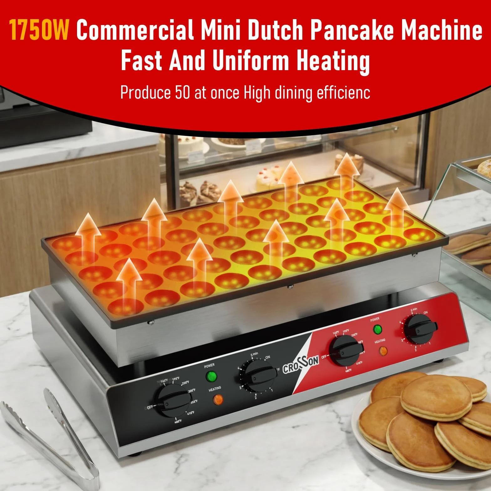 CROSSON Macchina per Mini Pancake 50 Fori 43 mm Antiaderente 1700W