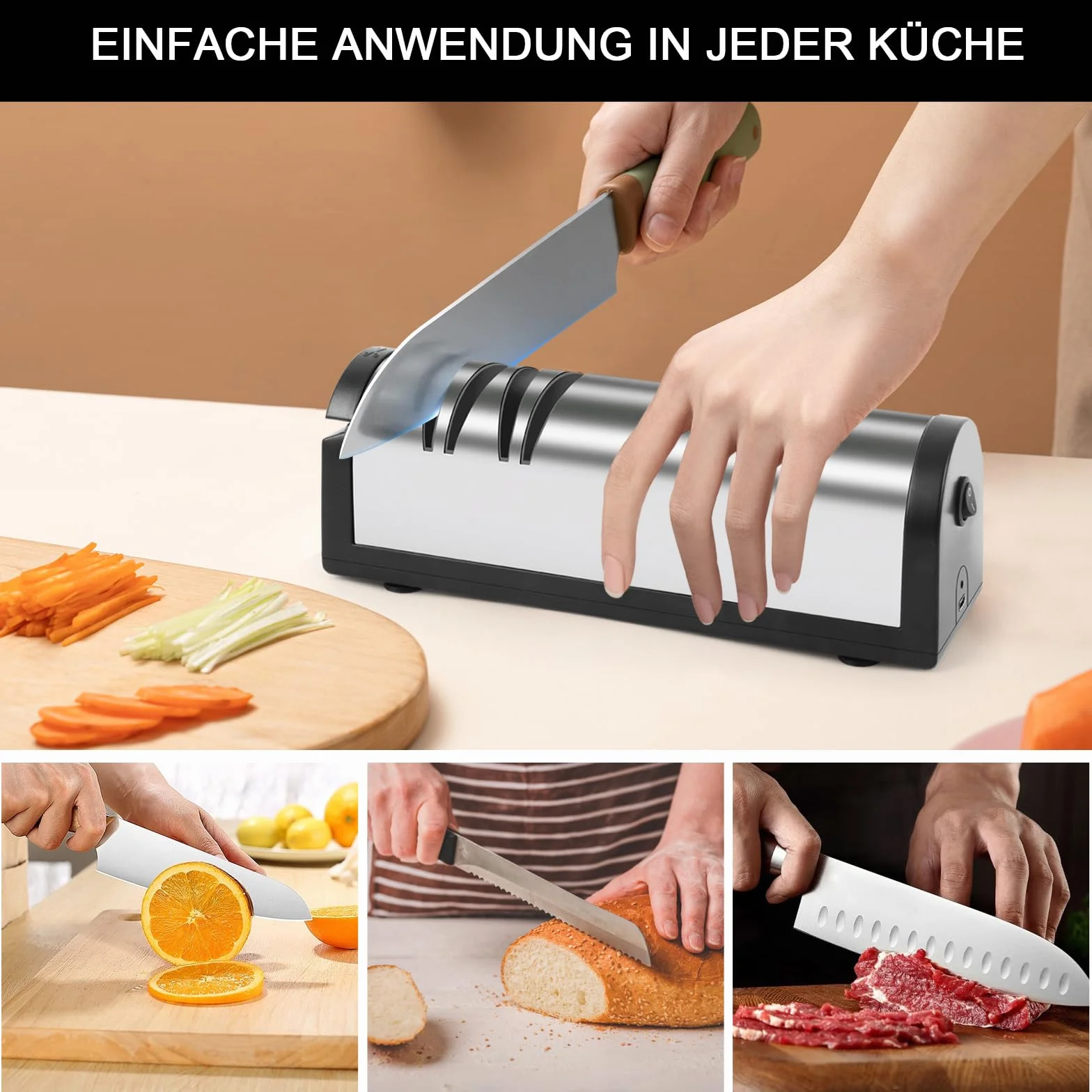 Affilacoltelli Elettrico in Acciaio Inox, Affilacoltelli Professionale di Alta Precisione per Coltelli da Cucina