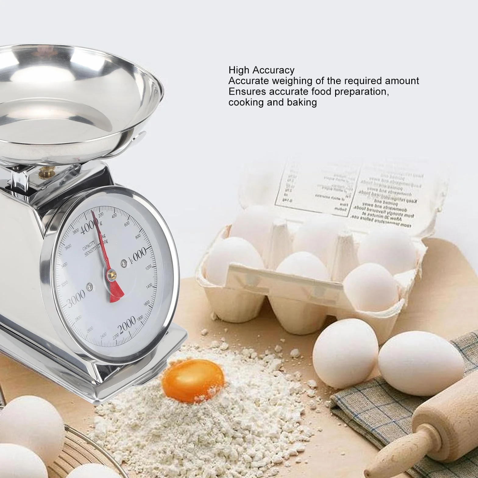 Tyenaza Bilancia da Cucina Meccanica, Tara Manuale, Bilancia per Alimenti con Quadrante in Acciaio Inossidabile ad Alta Precisione con Ciotola Rimovibile per la Cottura in Cucina (4KG)