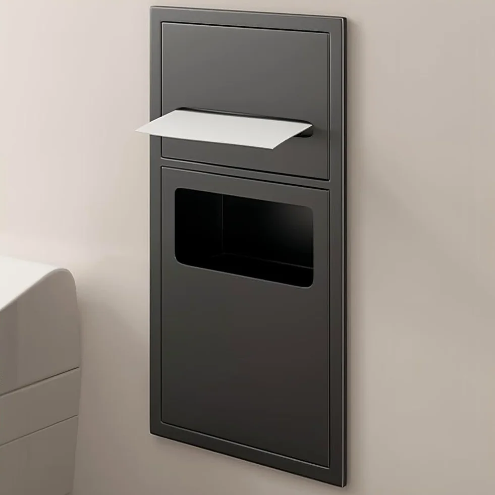 Generico Mensola portaoggetti a Incasso in Acciaio Inox per Carta igienica e rifiuti, Organizer Integrato per nicchia in Bagno, Cucina, Soggiorno, Camera da Letto - Nero, 60x28x13,5 cm, Soluzione Sal