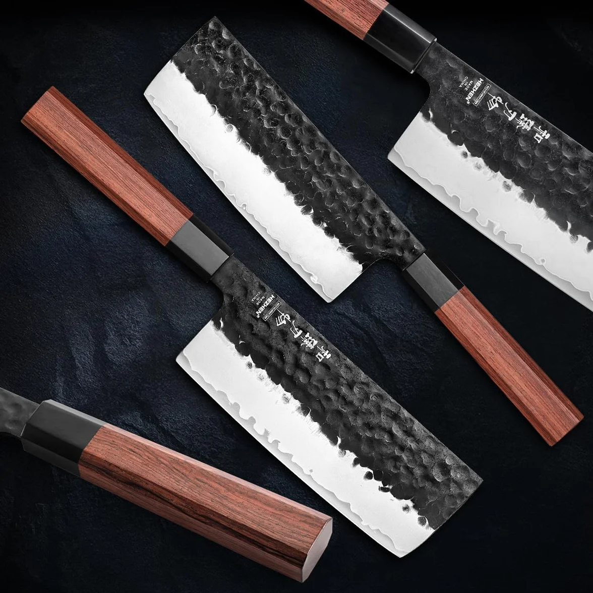 HEZHEN Coltello Nakiri Giapponese Multiuso per Affettare Carne e Verdure, Manico Ergonomico Ottagonale in Legno di Sequoia