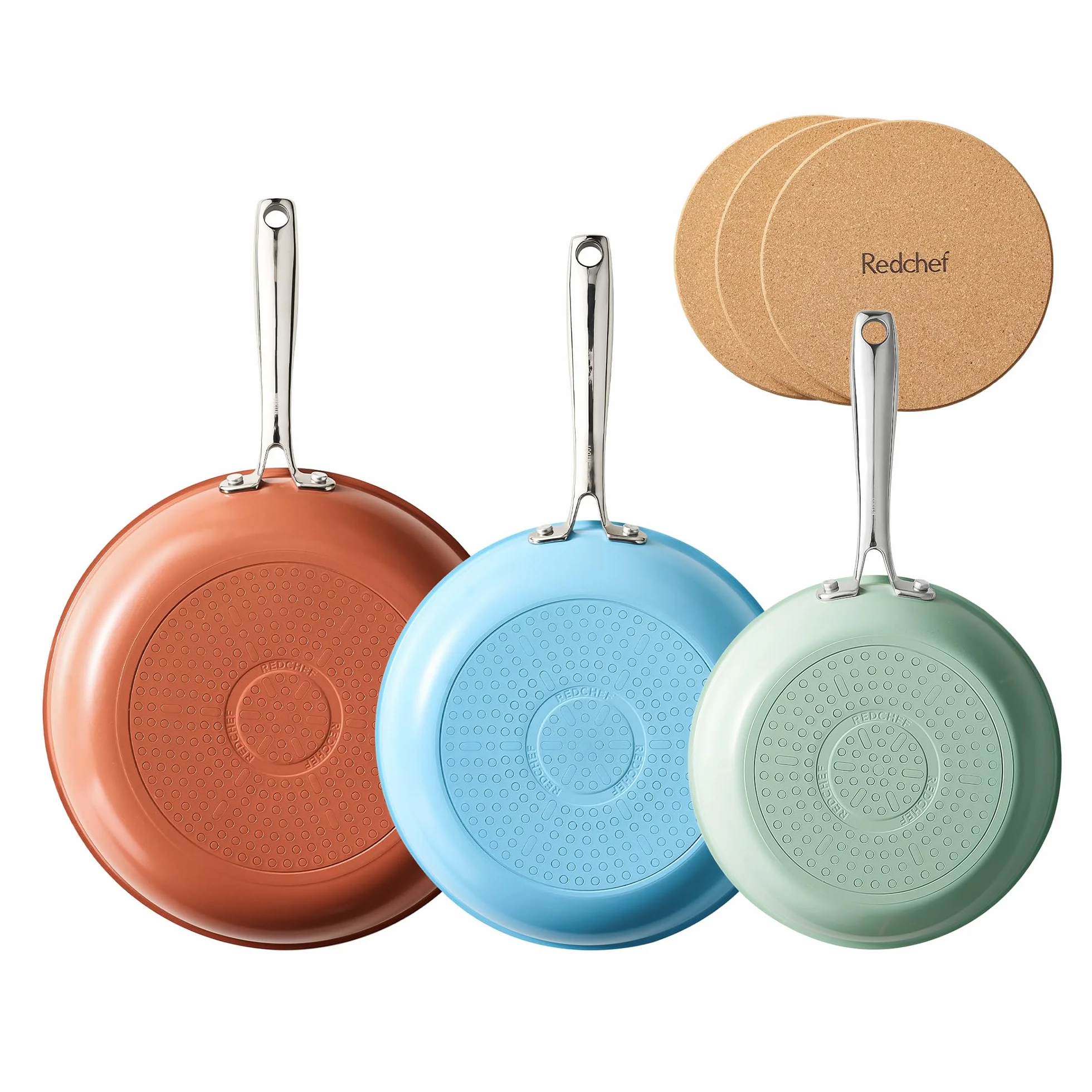 Redchef Set di 6 padelle in ceramica per induzione, antiaderenti, 20/24/28 cm, per tutti i tipi di cucina, senza PTFE, senza PFAS, senza PFOA, adatte per induzione, forno, lavastoviglie (multicolor)