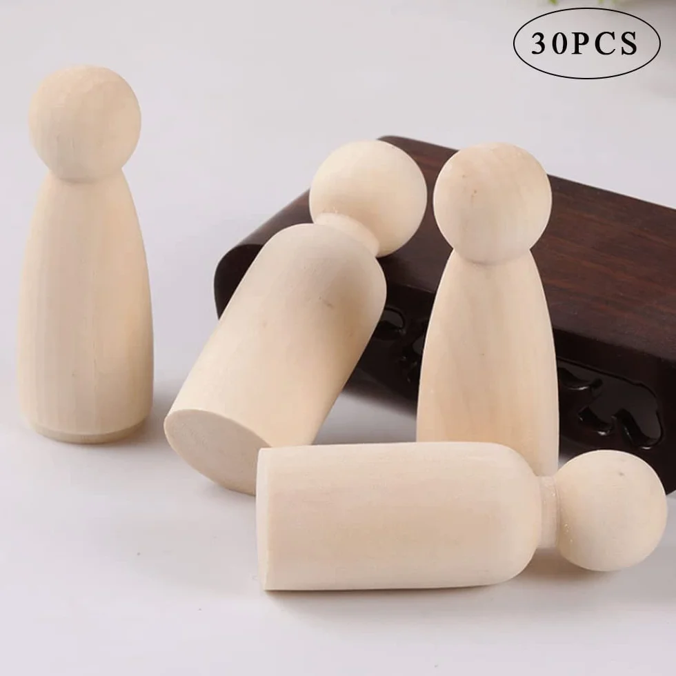 Figure in Legno da Dipingere 30 Pezzi Bambola in Legno da 65 mm Peg Dolls Legno Non Finite Bambole Piolo di Legno Vuoti Persone in Legno Corpi per Fai da Te Decora,Femmina e Maschio