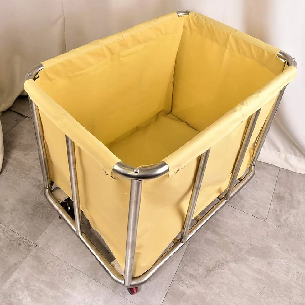 Carrelli Mobili, Carrello per Uso Domestico Carrello in Acciaio Inox Lavanderia in Acciaio Inox Sorter Carrello con Borsa e Ruote, Carrello per Lavanderia, Ospedale/Beige/91 * 56 * 92 cm