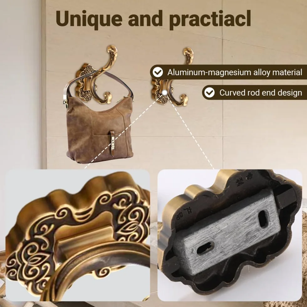 DONGKER Ganci Appendiabiti Vintage 4 Pezzi Gancio Metallo da Muro Doppi Resistenti con Viti