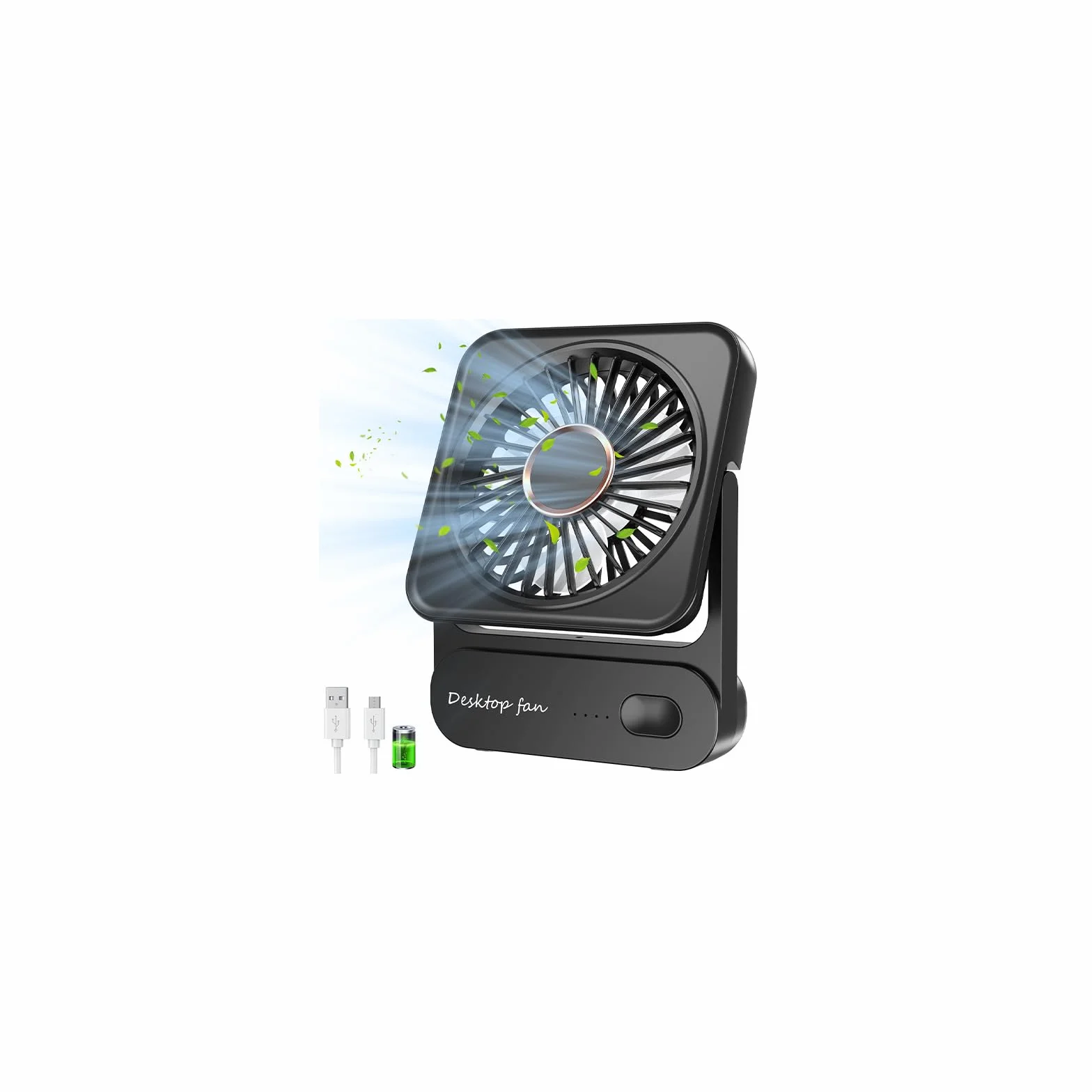 Ventilatore da Tavolo, 3 Velocità Ventilatore USB Ricaricabile di Batteria, Piccolo ma Potente, Ventilatore Scrivania Silenzioso, Ventilatore Portatile per Viaggio, Interno, Esterno, Regalo