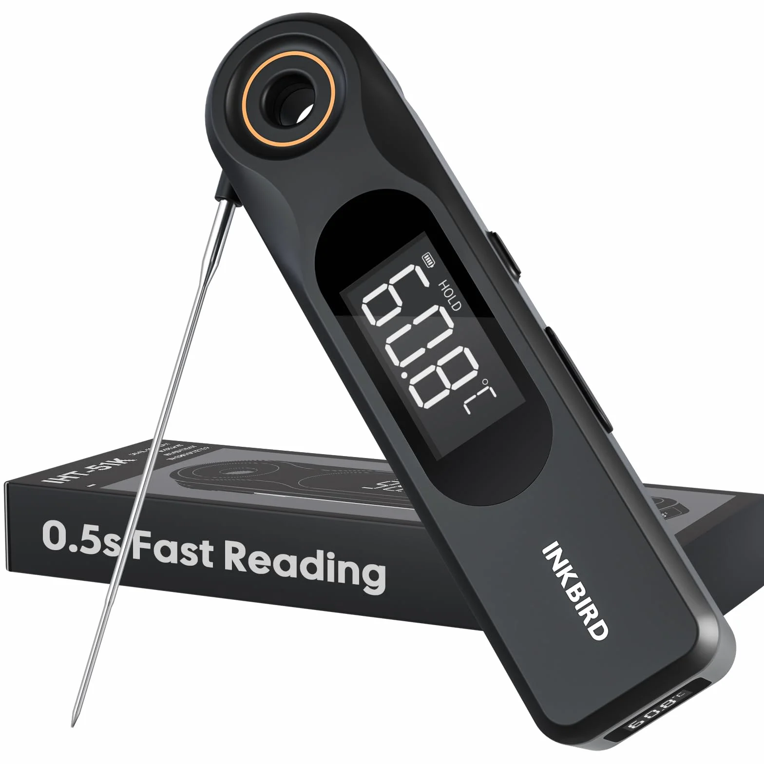 INKBIRD Termometro Alimentare a Lettura Istantanea a Doppio Display,Due Schermi,Risposta Super Rapida 0,5 Sec,Impermeabile IP65 Corpo Intero,Ideale per Cucina, Grigliate,Forno,Preparazione Bevande