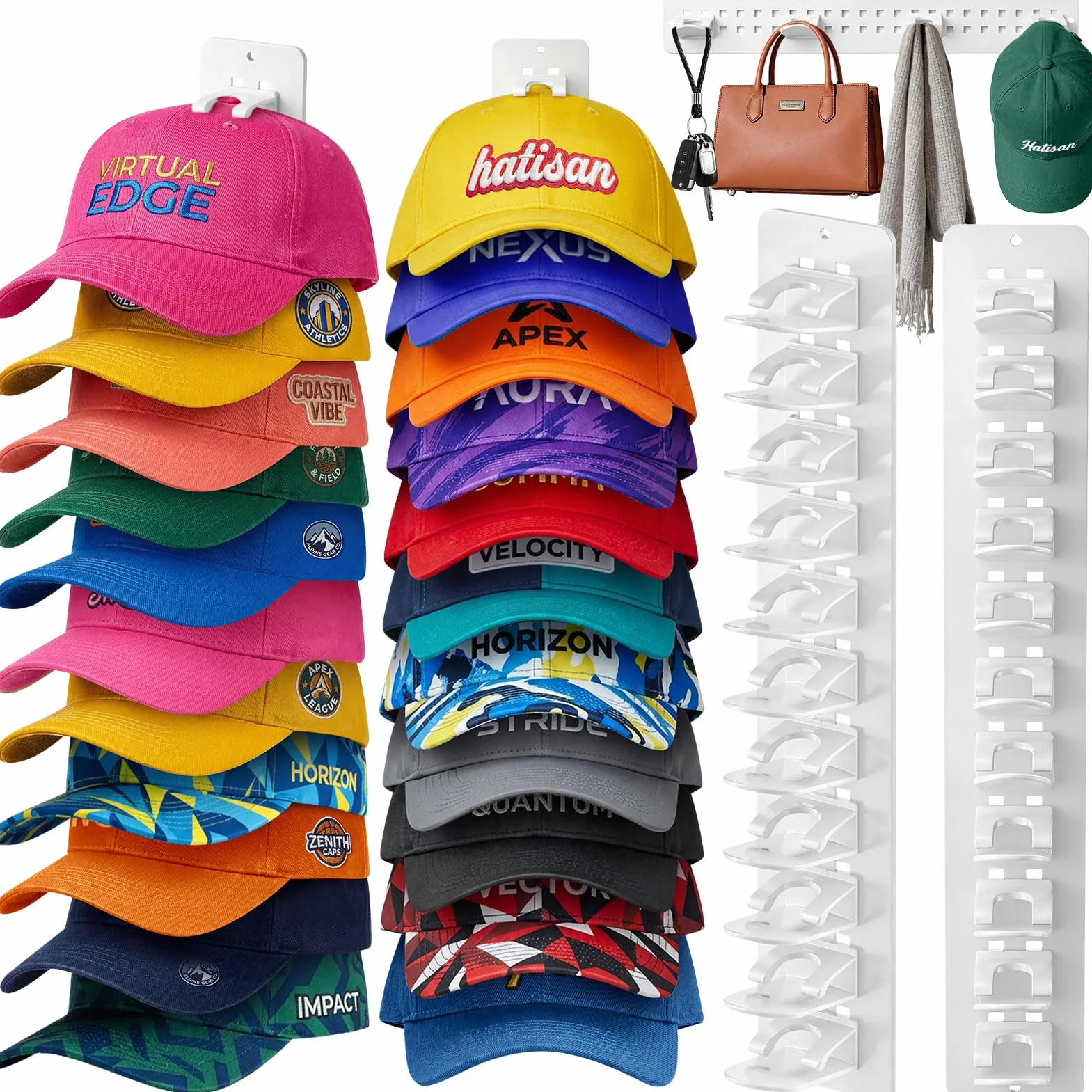 Jcocylse Porte Casquette – Support Casquette avec Crochets | Rangement Casquette pour Casquettes Casquettes et Casquettes de Baseball | Organizer per Cappelli e Cappelli per Fino a 22 Tappi