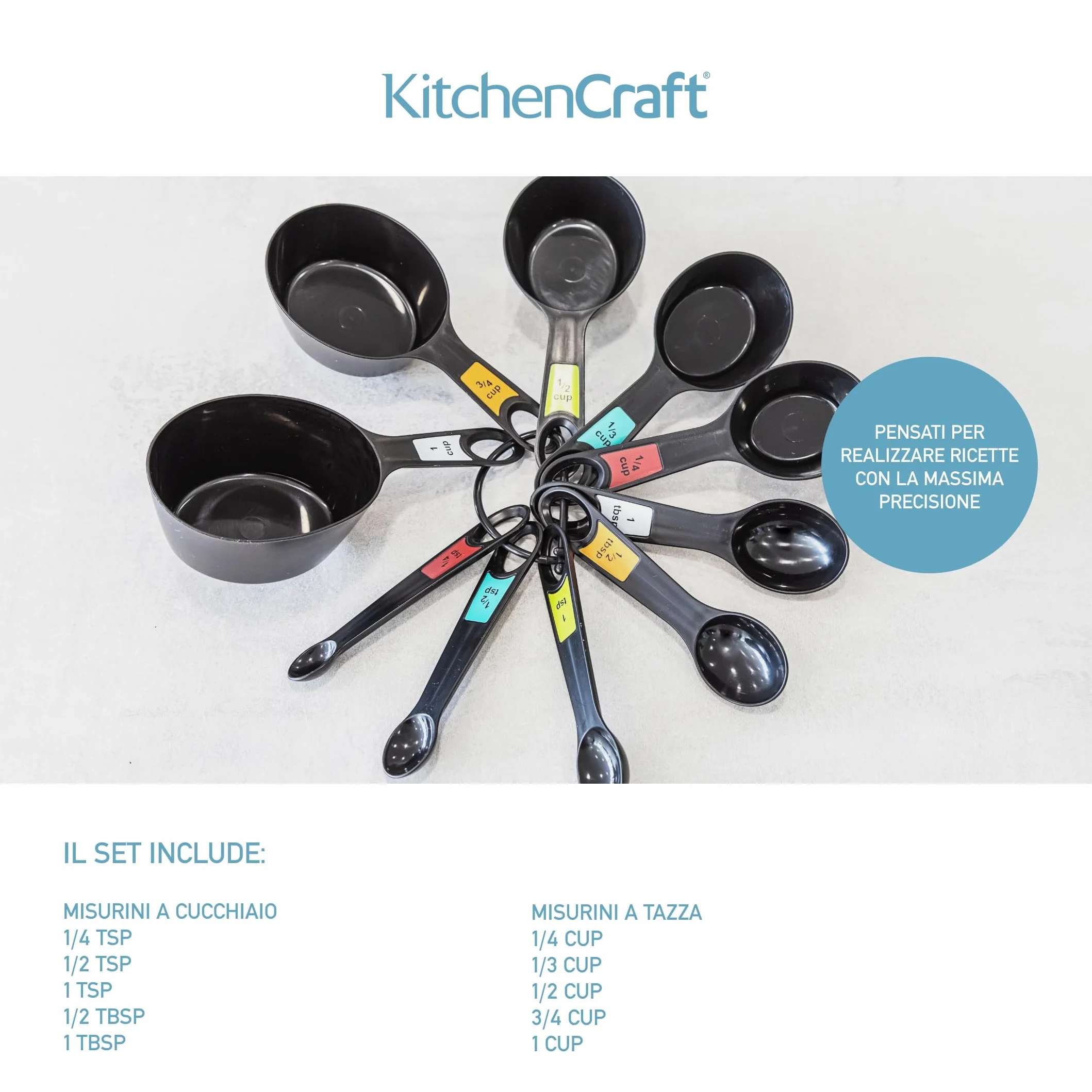 Kitchen Craft Set di 10 Misurini in Plastica a Forma di Cucchiaio, Silicone, Multicolore