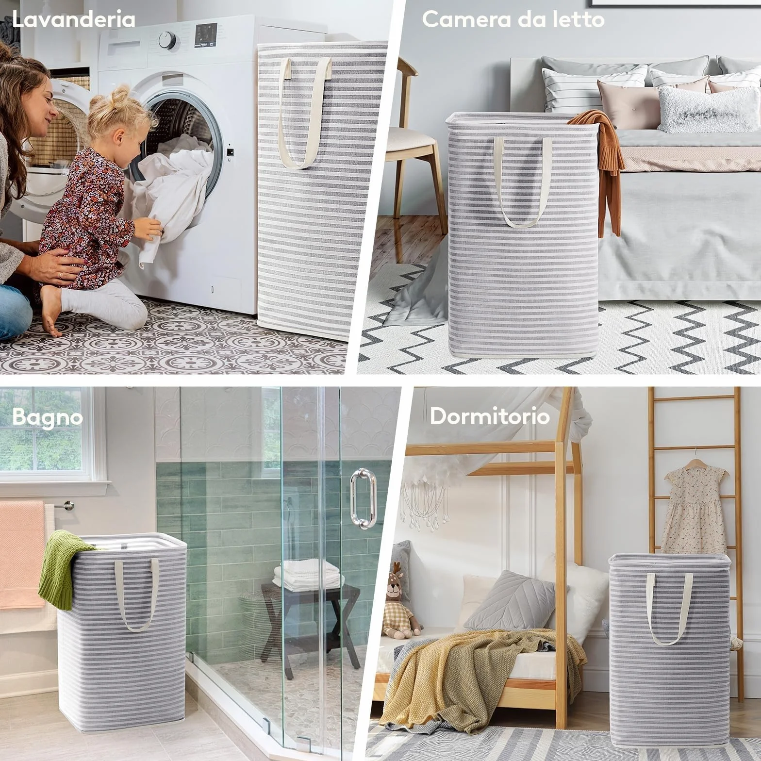 Lifewit Cesto Portabiancheria, Grande Cesta Portabiancheria Pieghevole con Manici Allungati, Portabiancheria Sporca, Laundry Basket per Vestiti, Asciugamani, Coperte, Grigio, 80 L, Set di 2