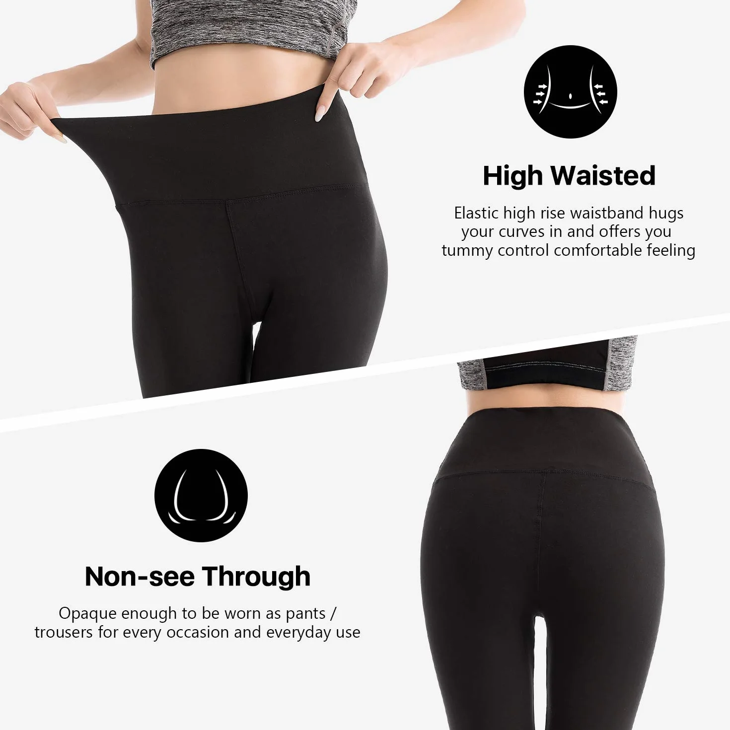 SINOPHANT 2 Confezione Leggins Sportivi Donna Vita Alta Pantaloni Yoga Controllo Pancia Opaco Elastici