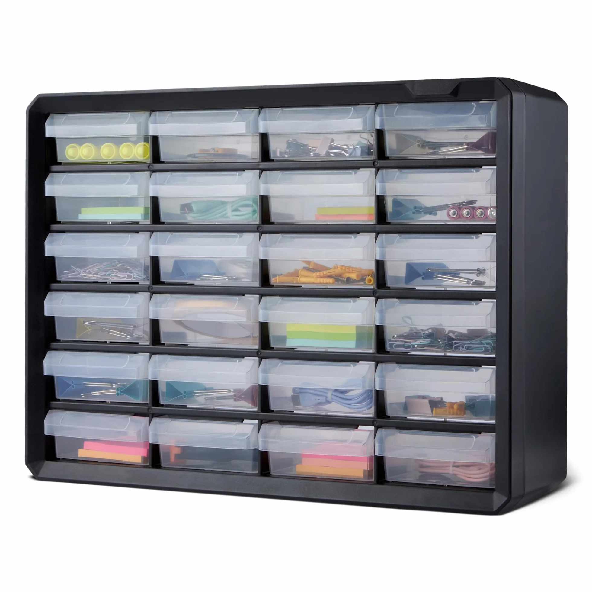 Amazon Basics Cassettiera Portaminuteria 24 Cassetti, Organizzatore in Plastica con Divisori, Montabile a Parete, 16 x 54,1 x 40,1 cm, Nero
