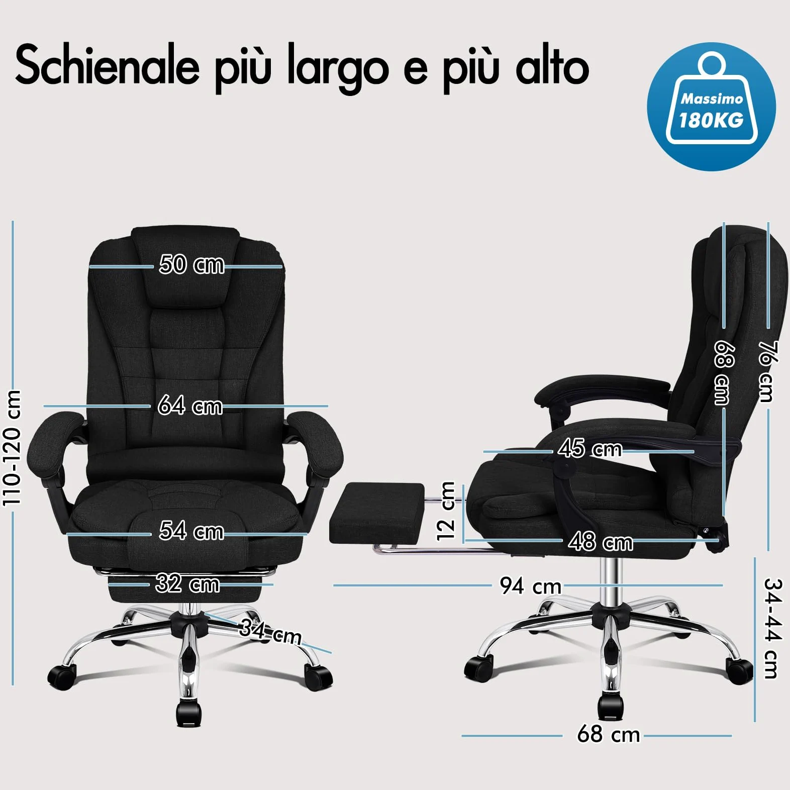 ALFORDSON Sedia Scrivania con Massaggio, Sedia Ufficio Ergonomica con Sedile riscaldato, Supporto Lombare e Poggiapiedi, Poltrona Girevole per Ufficio e Studio Sala Riunioni, Tessuto(Nera)