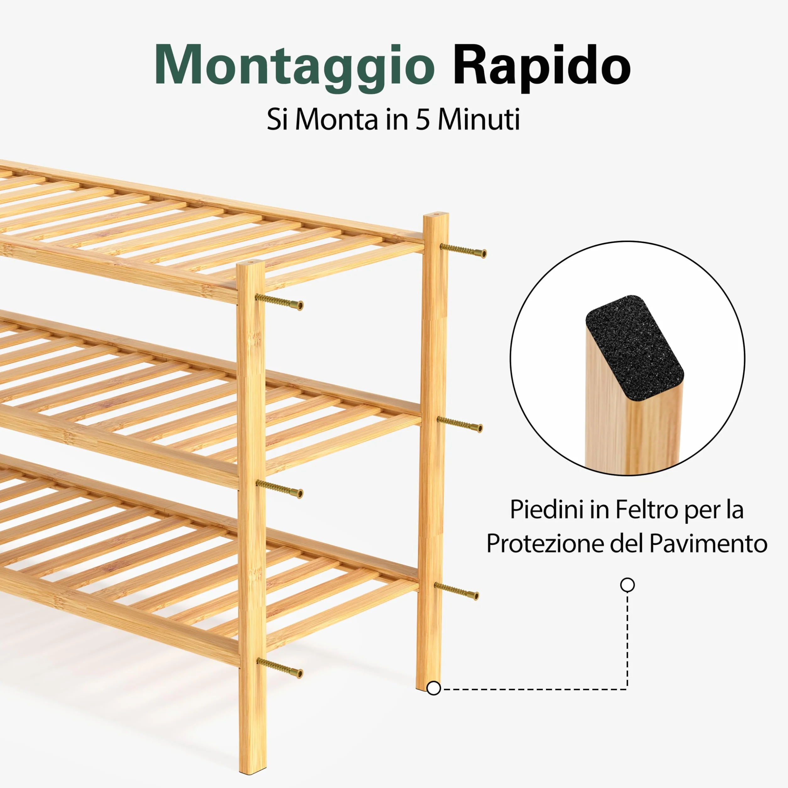 Scarpiera in Legno Bambù 3 Ripiani 68x28x46 cm Porta Scarpe Salvaspazio Ingresso Slim Verticale
