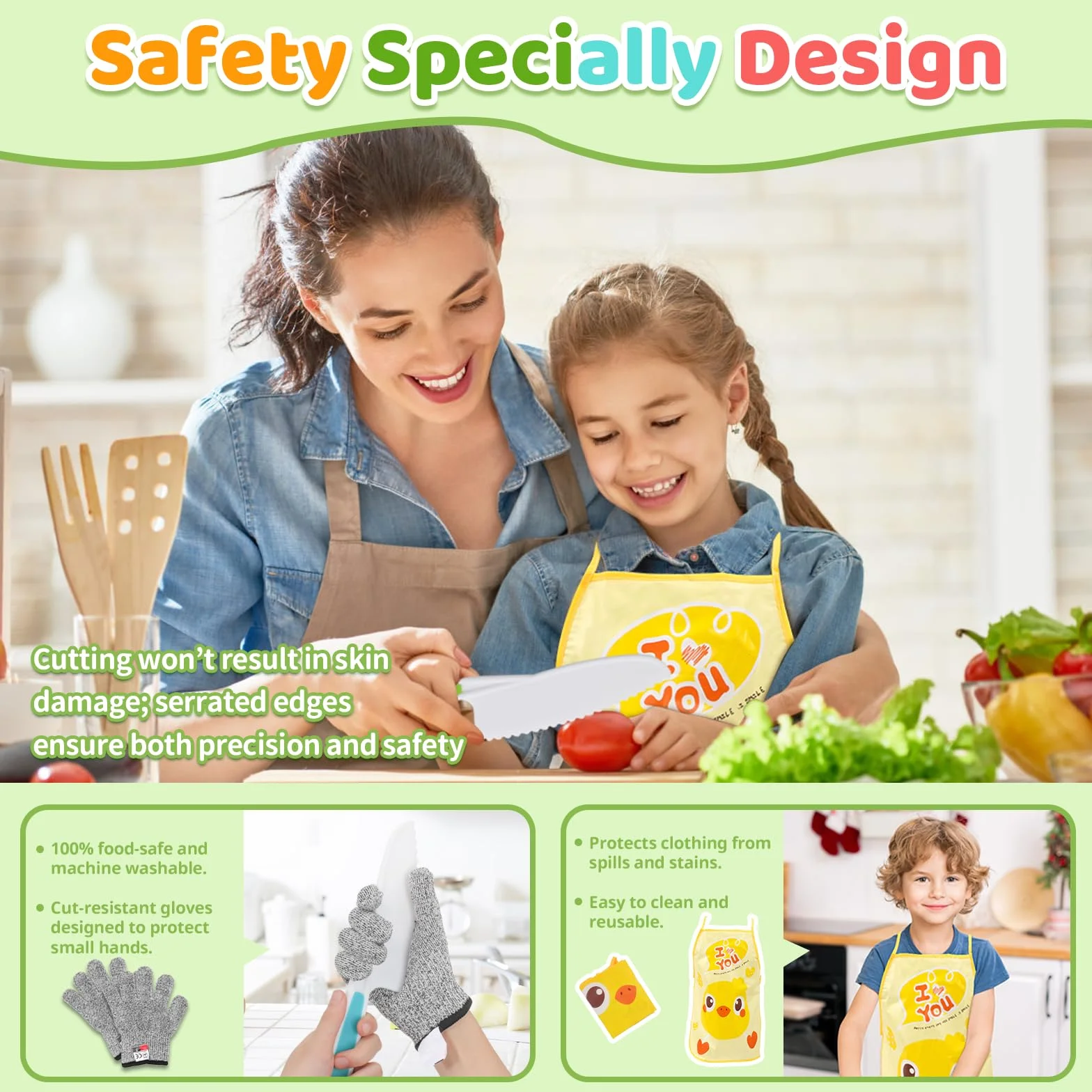 Set di 28 Coltelli da Cucina per Bambini per la Cucina Reale, Strumenti da Montessori Toddler, con Guanti Tagliere Frutta Verdura Taglierini in Plastica per Bambini.