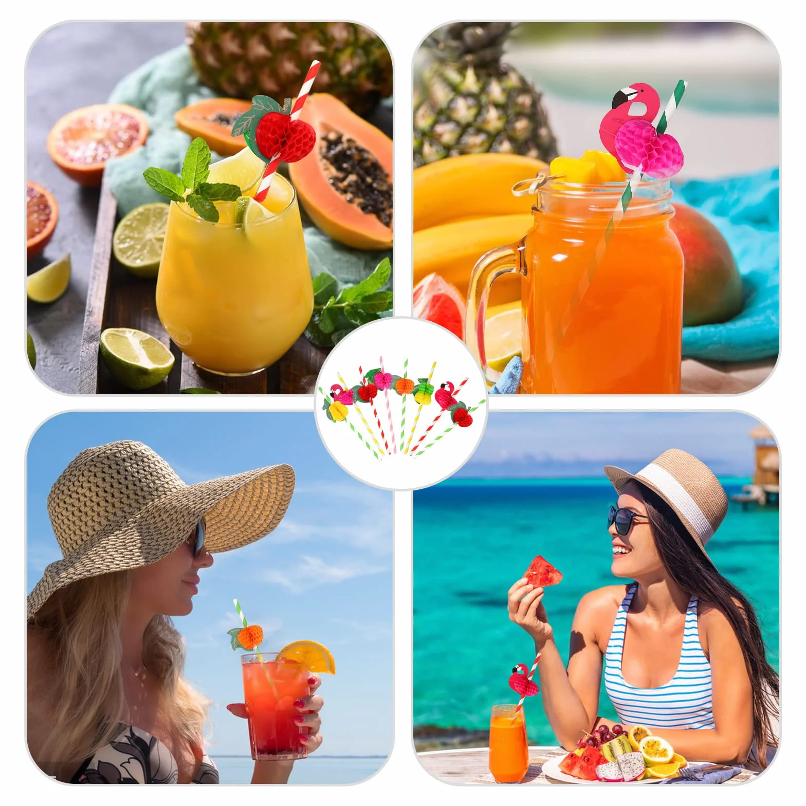 60 Pezzi Cannucce di Carta, Cannucce da cocktail con fenicottero Biodegradabili Cannucce per bere alle Hawaii Cannucce per la spiaggia, la piscina, il matrimonio, la decorazione di una festa estiva