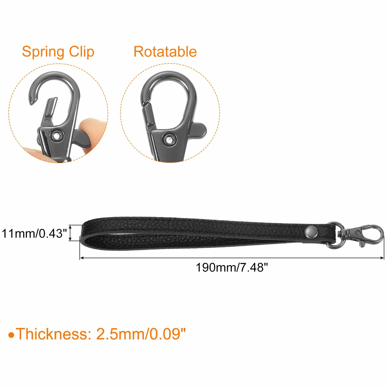 QUARKZMAN Cinturino da Polso in Pelle 190mm Tracolla Sostitutivo per Borsa Pochette a Mano Nero