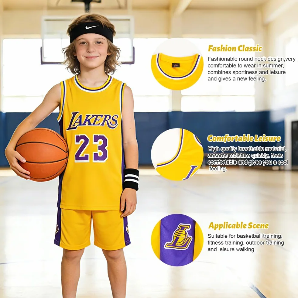 Completo Basket Bambino, 2 Pezzi Senza Maniche Maglia Basket Bambino, Magliette e Pantaloncini da Basket, Completo Pallacanestro Ragazzo