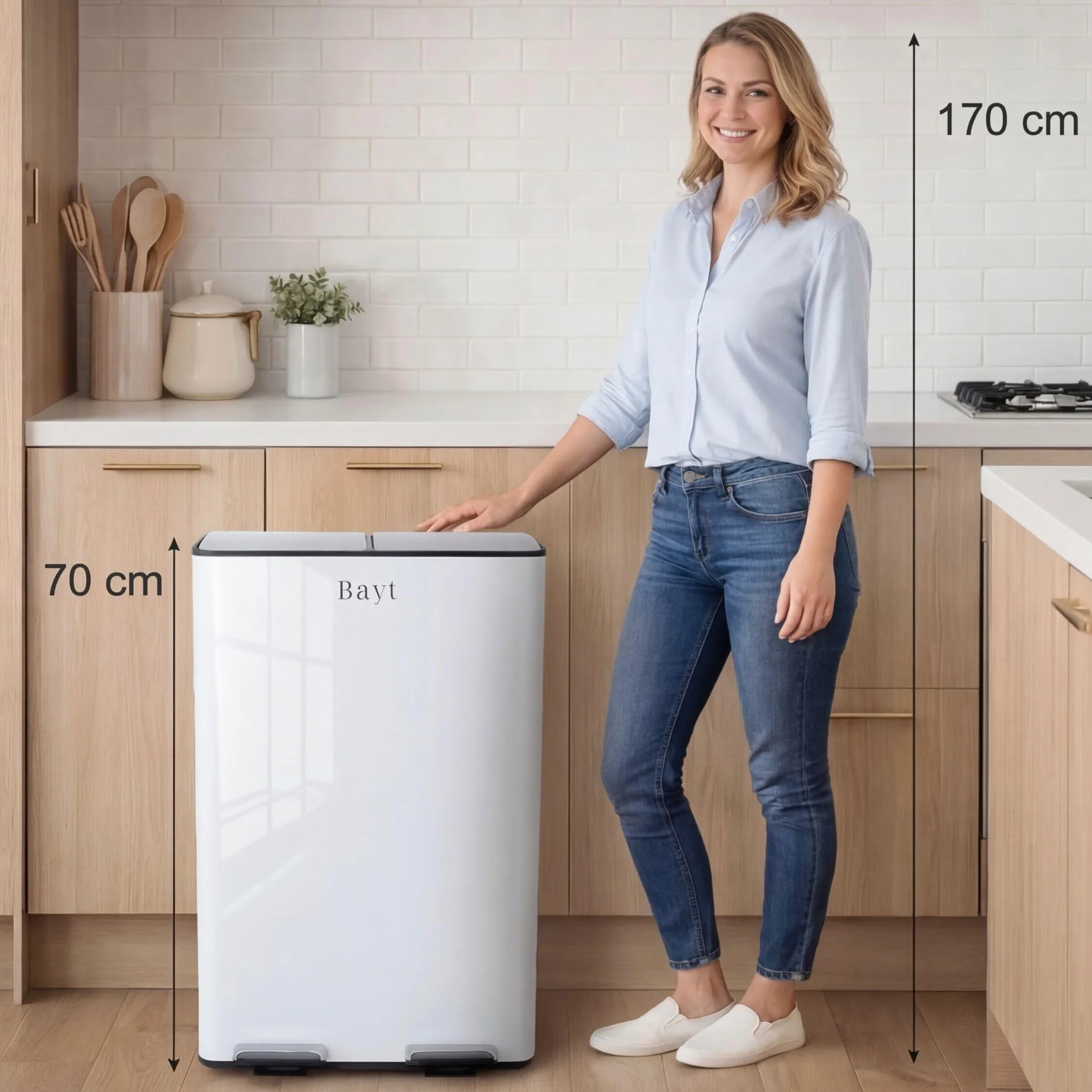 Bayt Cestino Della Raccolta Differenziata 60 L Cucina Doppia Vasca Pedale 2 Secchi 30 L Acciaio Inossidabile