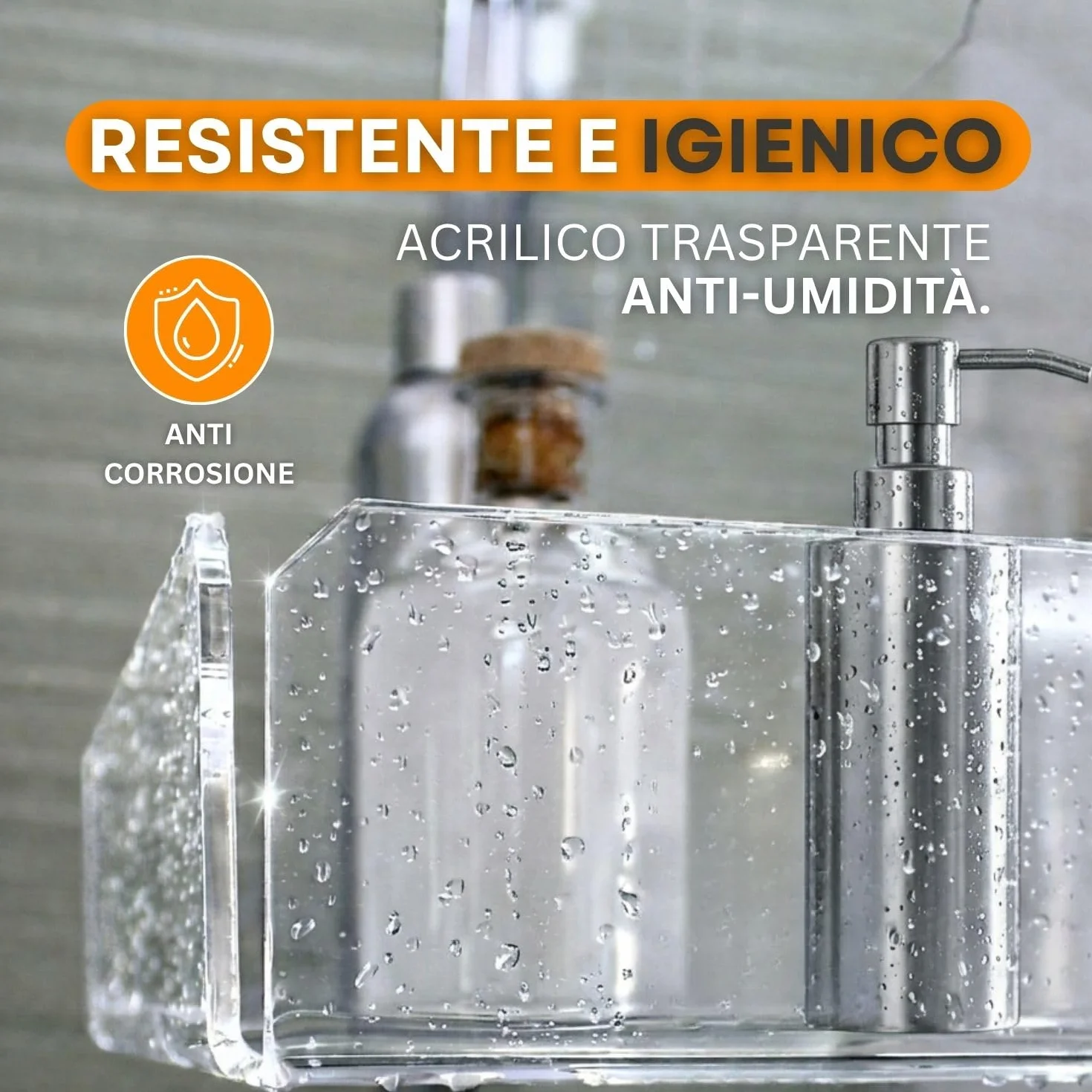 Agplex Porta Sapone Doccia Vetro Acrilico Plexig 2 Ganci Asciugamani Integrati Spessore BOX 6-15mm