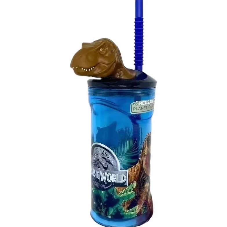 ILS I LOVE SHOPPING Bicchiere 360ml con Cannuccia e Personaggio 3D Jurassic Dinosauri BPA free Bambini